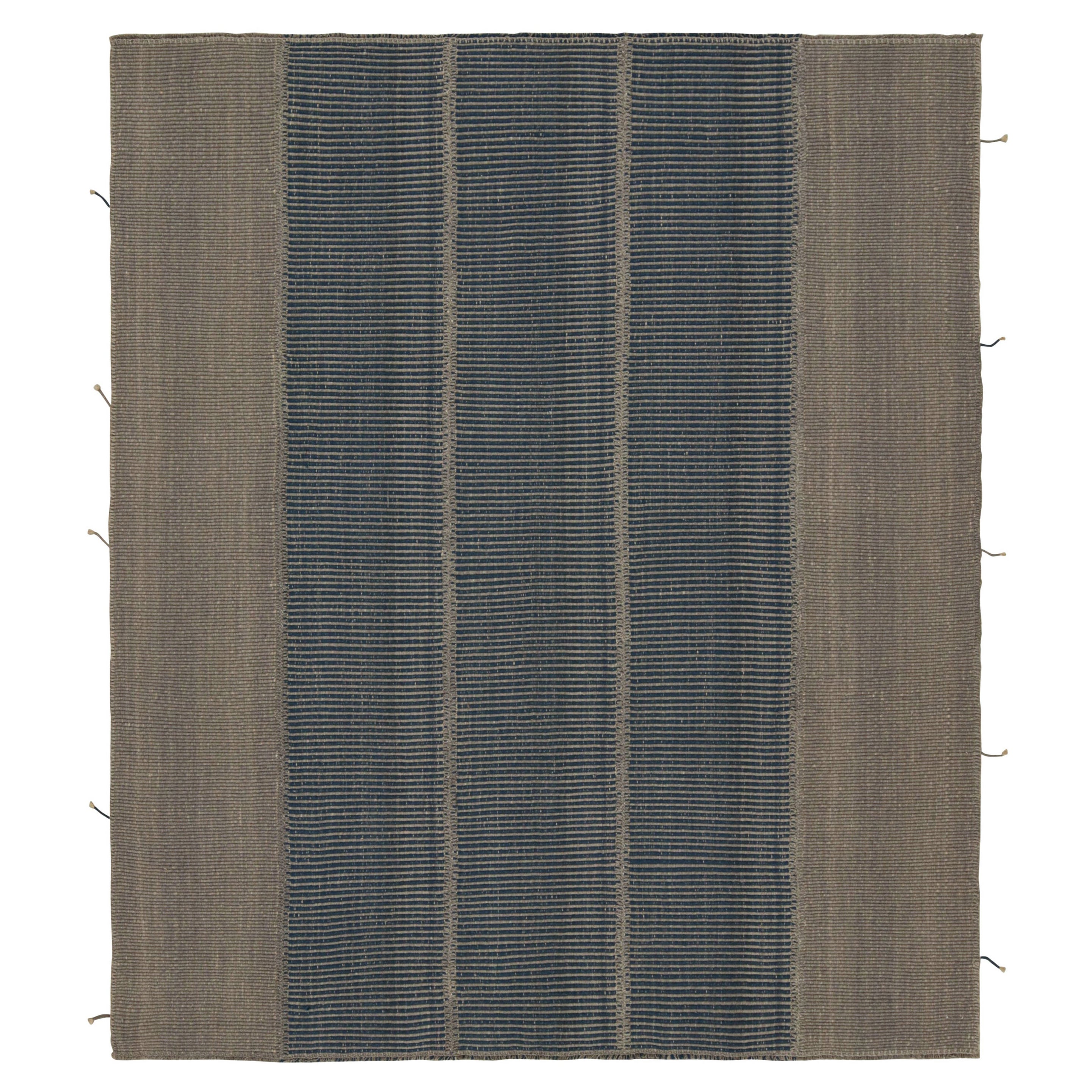 Rug 
Kilim
s Contemporary Kilim in Grau und Blau Textural Stripes