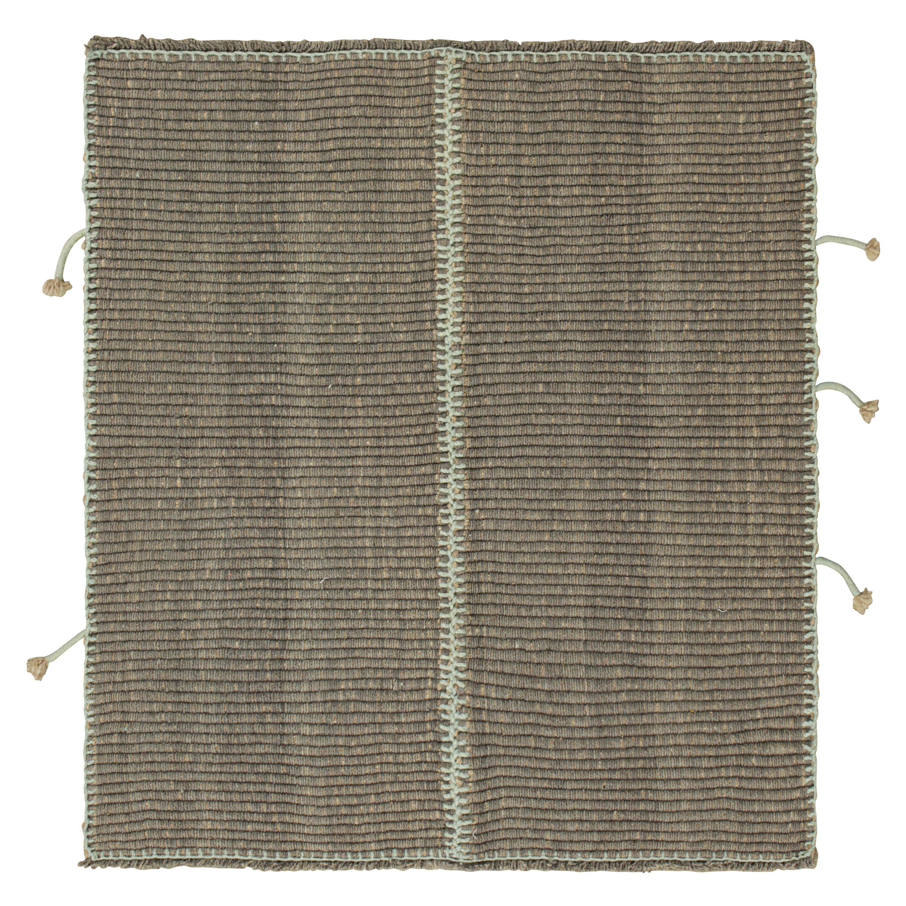 Rug & Kilim’s Contemporary Kilim in Gray and Blue Textural Stripes