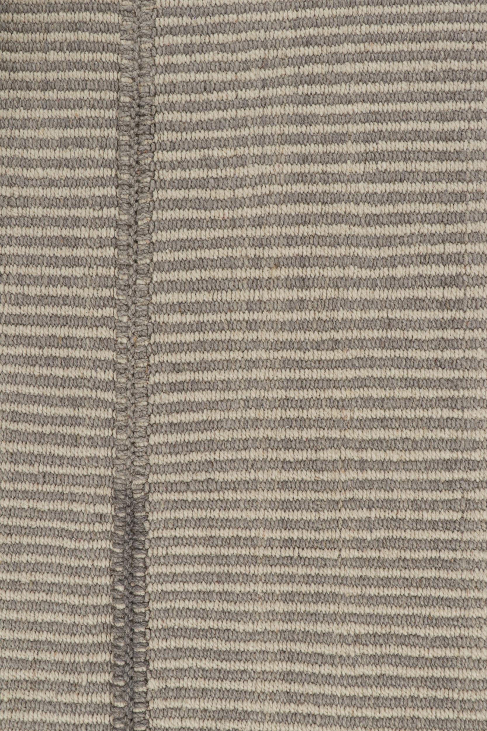 Modern Rug & Kilim’s Contemporary Kilim in Gray and Cream Stripes For Sale