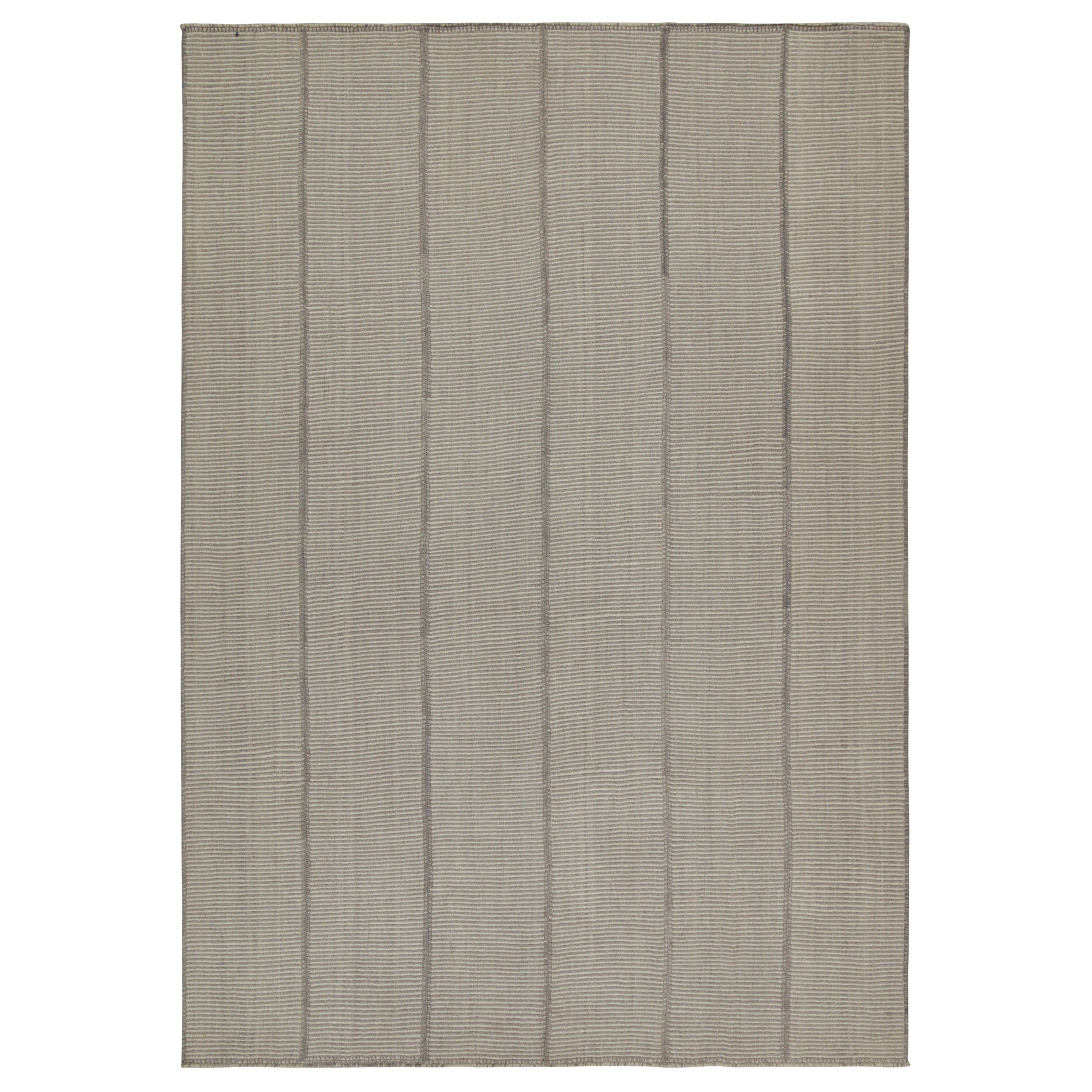 Rug & Kilim’s Contemporary Kilim in Gray and Cream Stripes For Sale