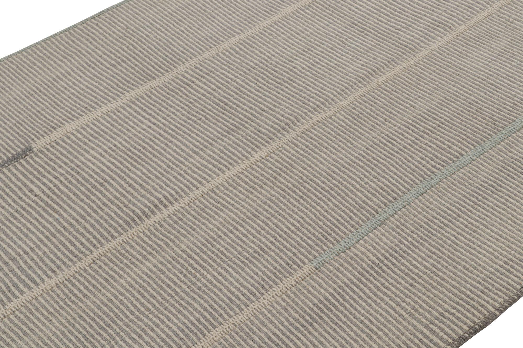 Handwoven in wool, this 6x9 Kilim is from an inventive new contemporary flat weave collection by Rug & Kilim.

On the Design:

Fondly dubbed, “Rez Kilims”, this modern take on classic panel-weaving enjoys a modern take on Persian panel weaving.
