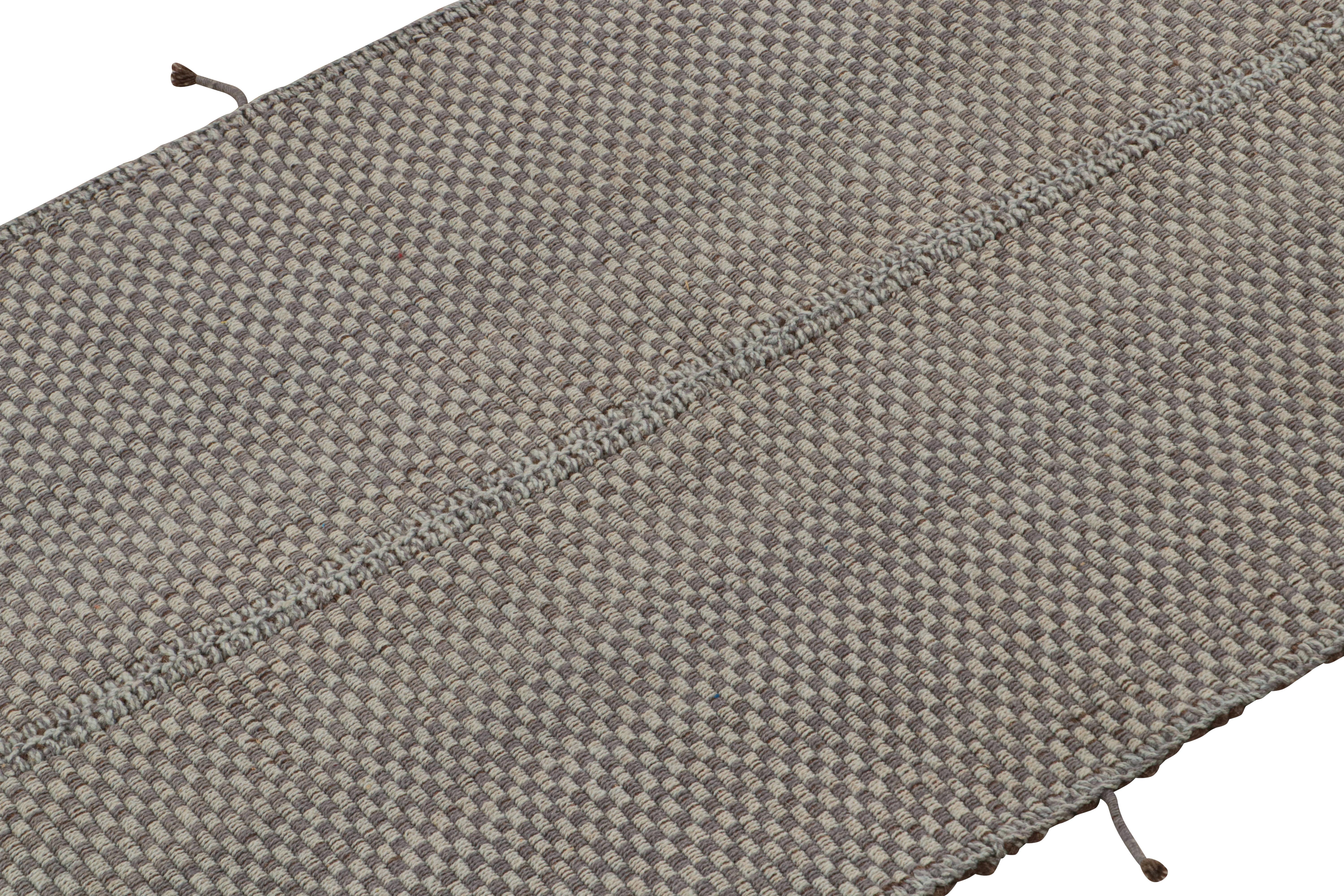 Handwoven in wool, a 3x6 Kilim design from an inventive new contemporary flat weave collection by Rug & Kilim.

On the Design: 

Fondly dubbed, “Rez Kilims”, this modern take on Classic panel-weaving enjoys a fabulous, unique play of gray with