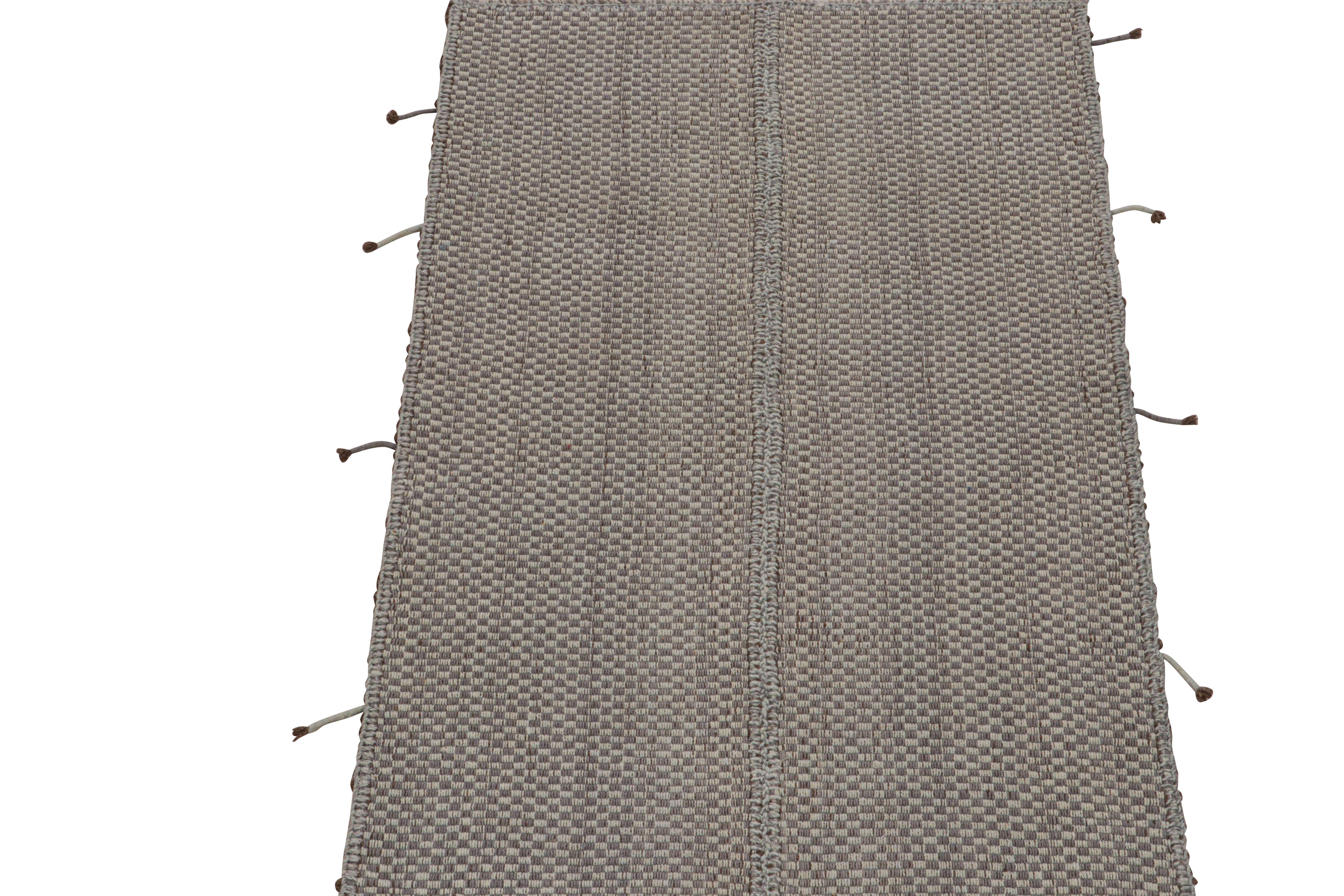 Hand-Woven Rug & Kilim’s Contemporary Kilim in Gray with Blue and Brown Accents  For Sale
