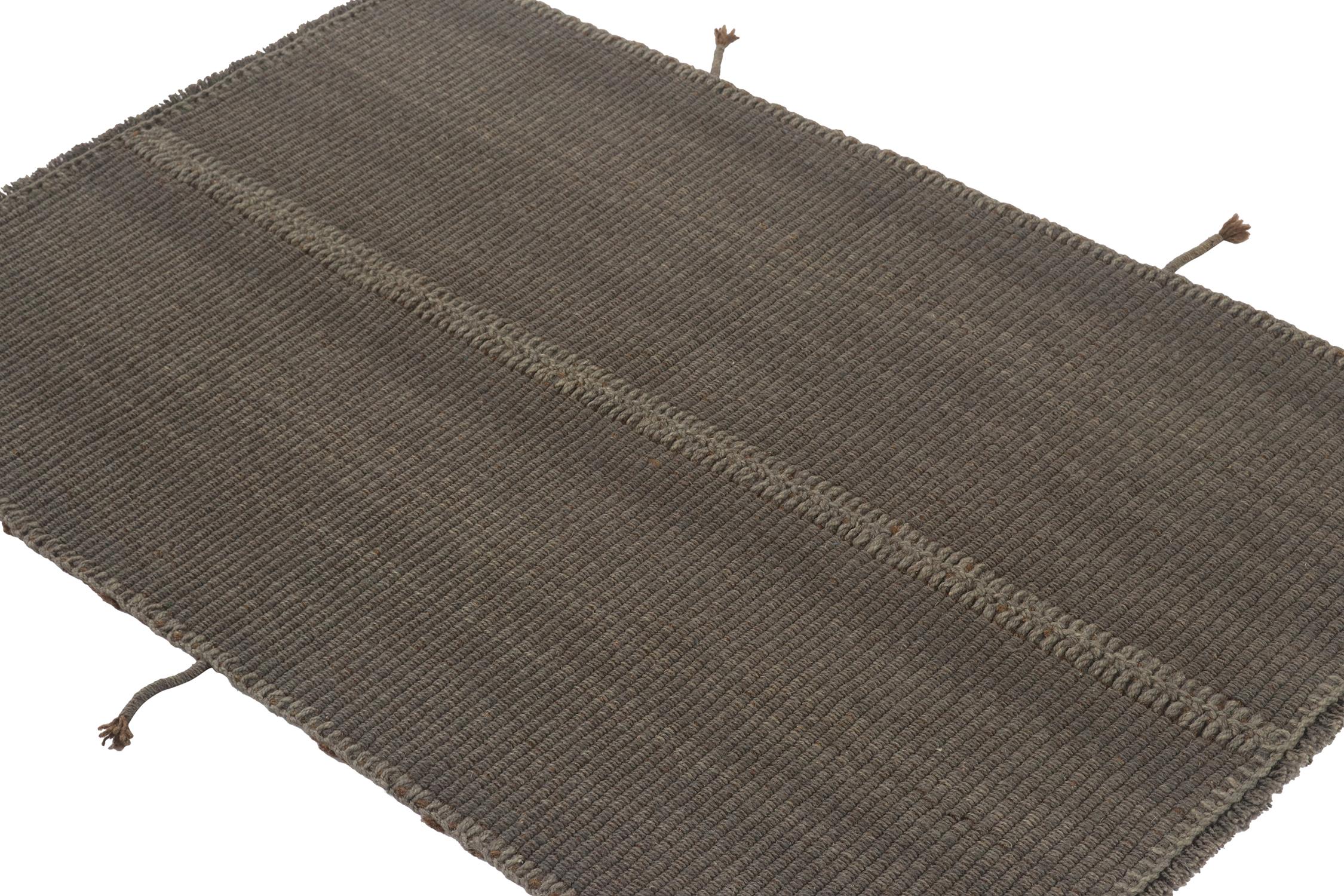 Modern Rug & Kilim’s Contemporary Kilim in Gray with Brown Accents For Sale