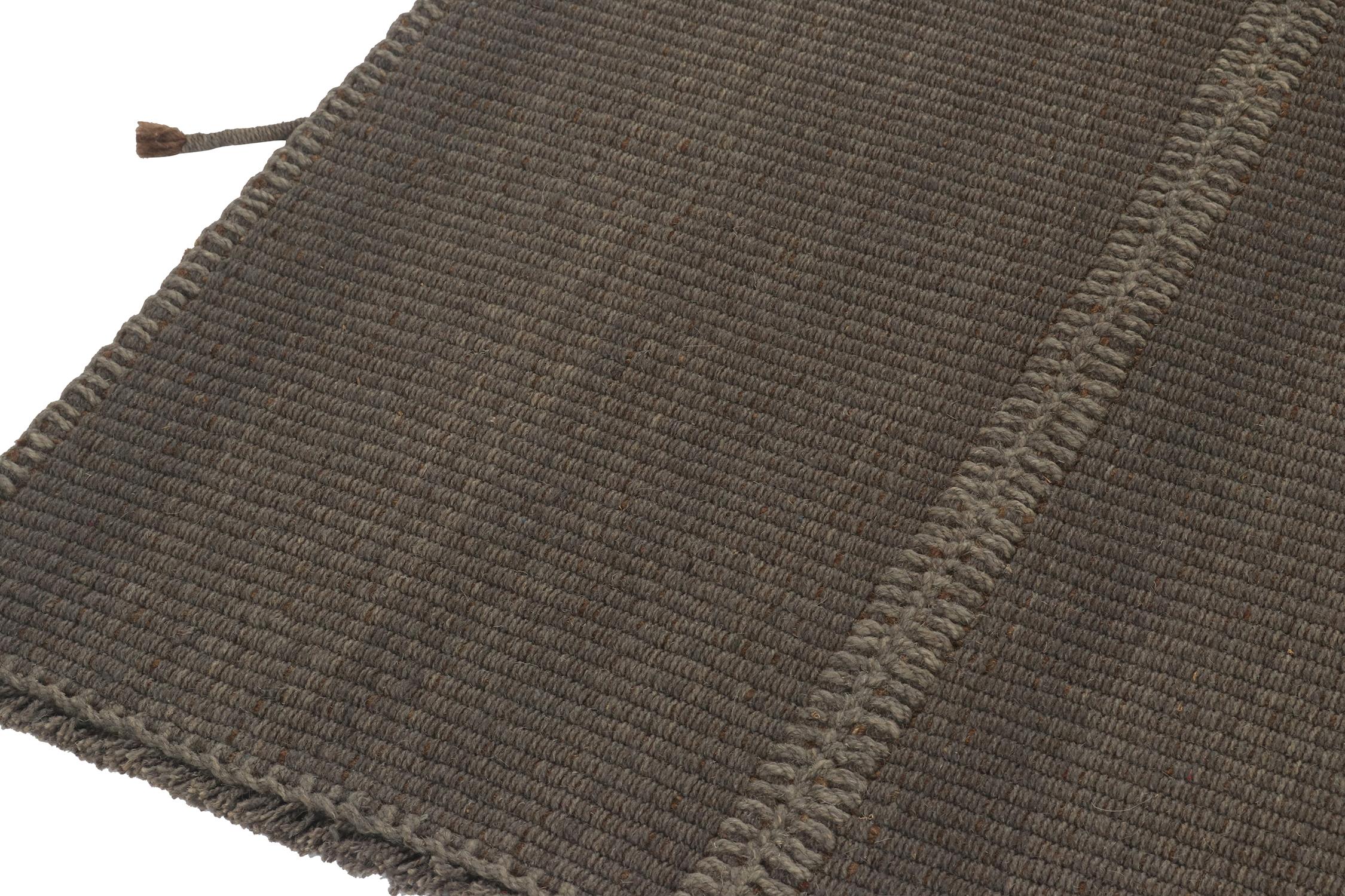 Afghan Rug & Kilim’s Contemporary Kilim in Gray with Brown Accents For Sale