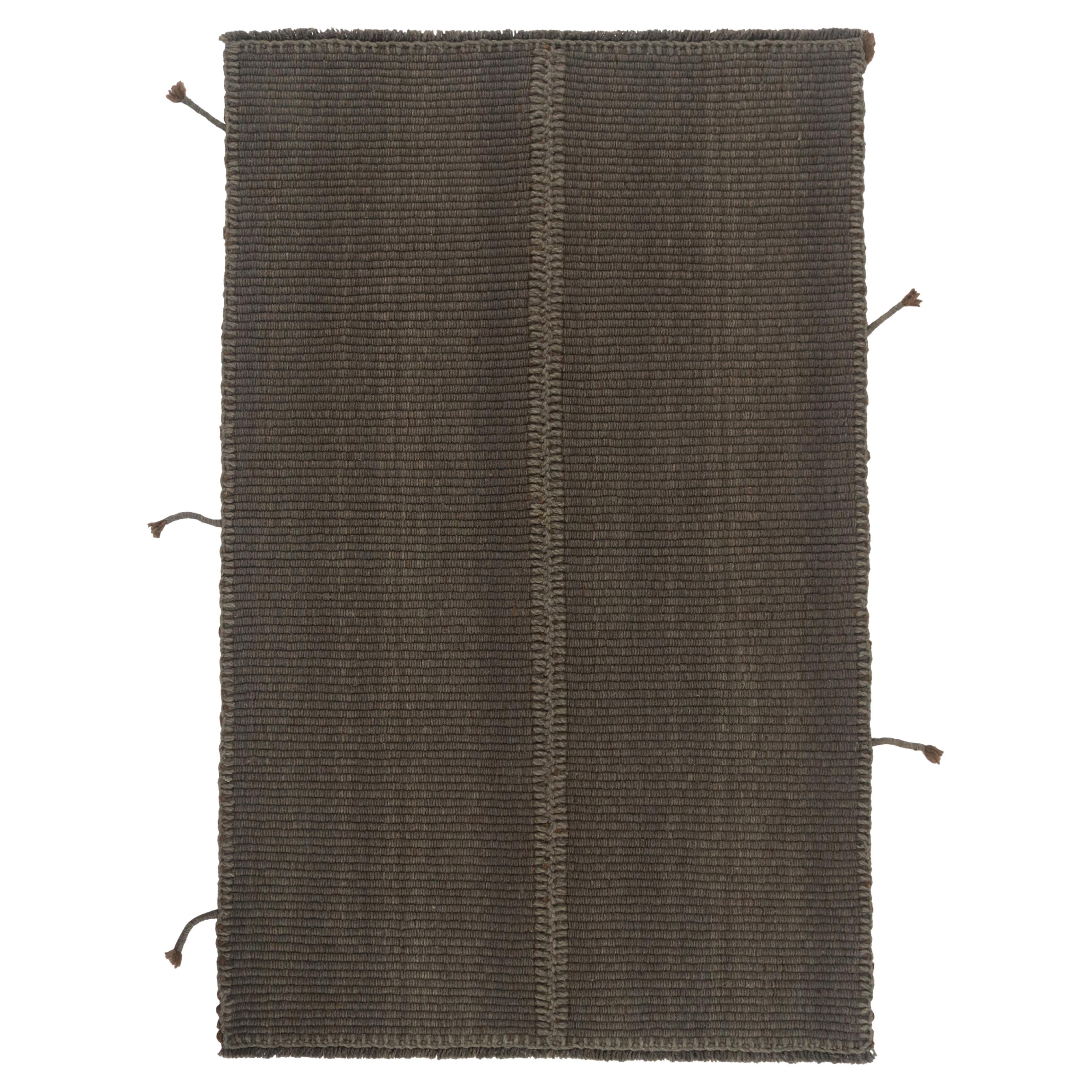 Rug & Kilim’s Contemporary Kilim in Gray with Brown Accents For Sale