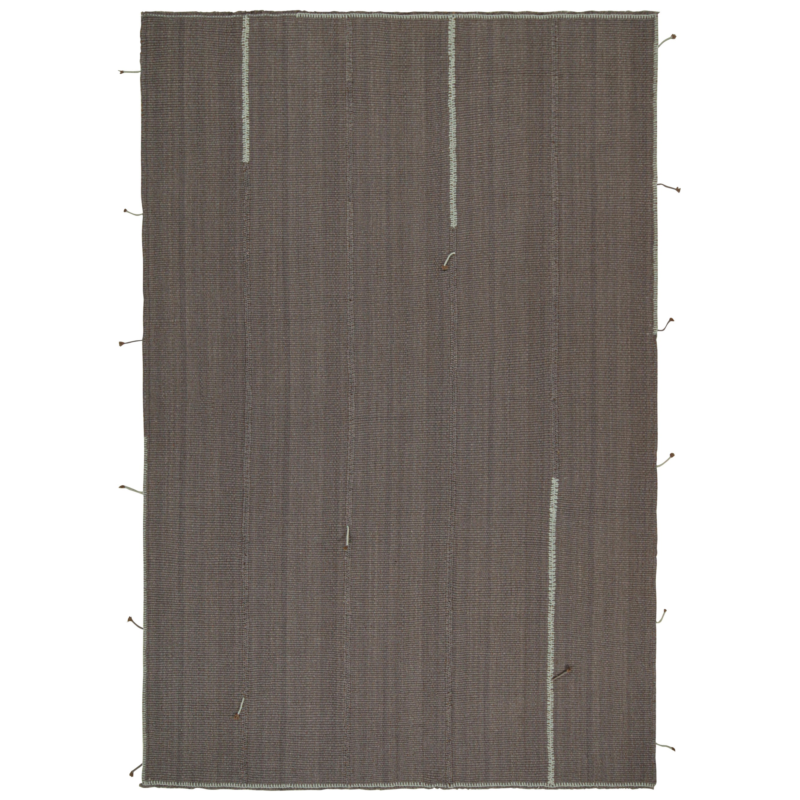 Rug & Kilim’s Contemporary Kilim in Gray with Sky Blue and Brown Accents