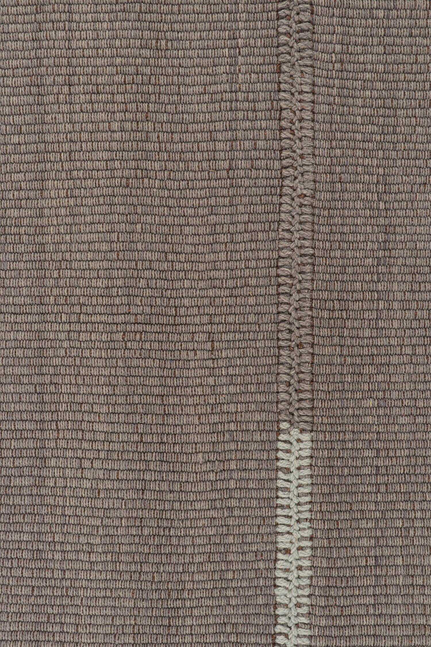 Rug & Kilim’s Contemporary Kilim in Gray with Sky Blue Stripes & Brown Accents In New Condition For Sale In Long Island City, NY