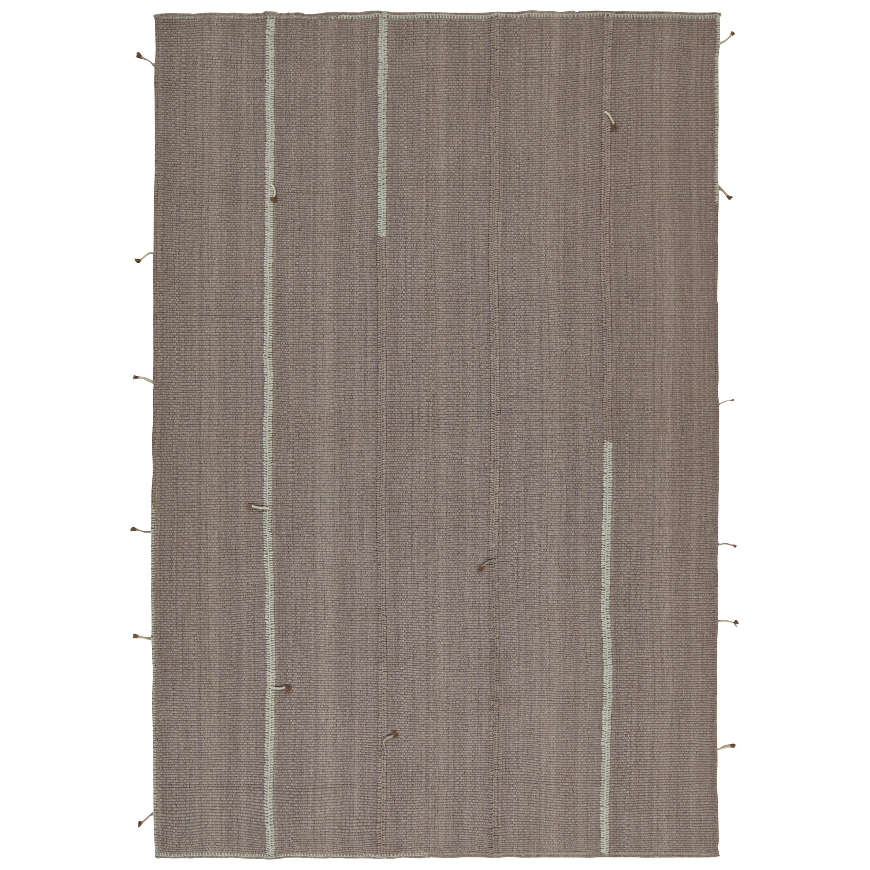 Rug & Kilim’s Contemporary Kilim in Gray with Sky Blue Stripes & Brown Accents