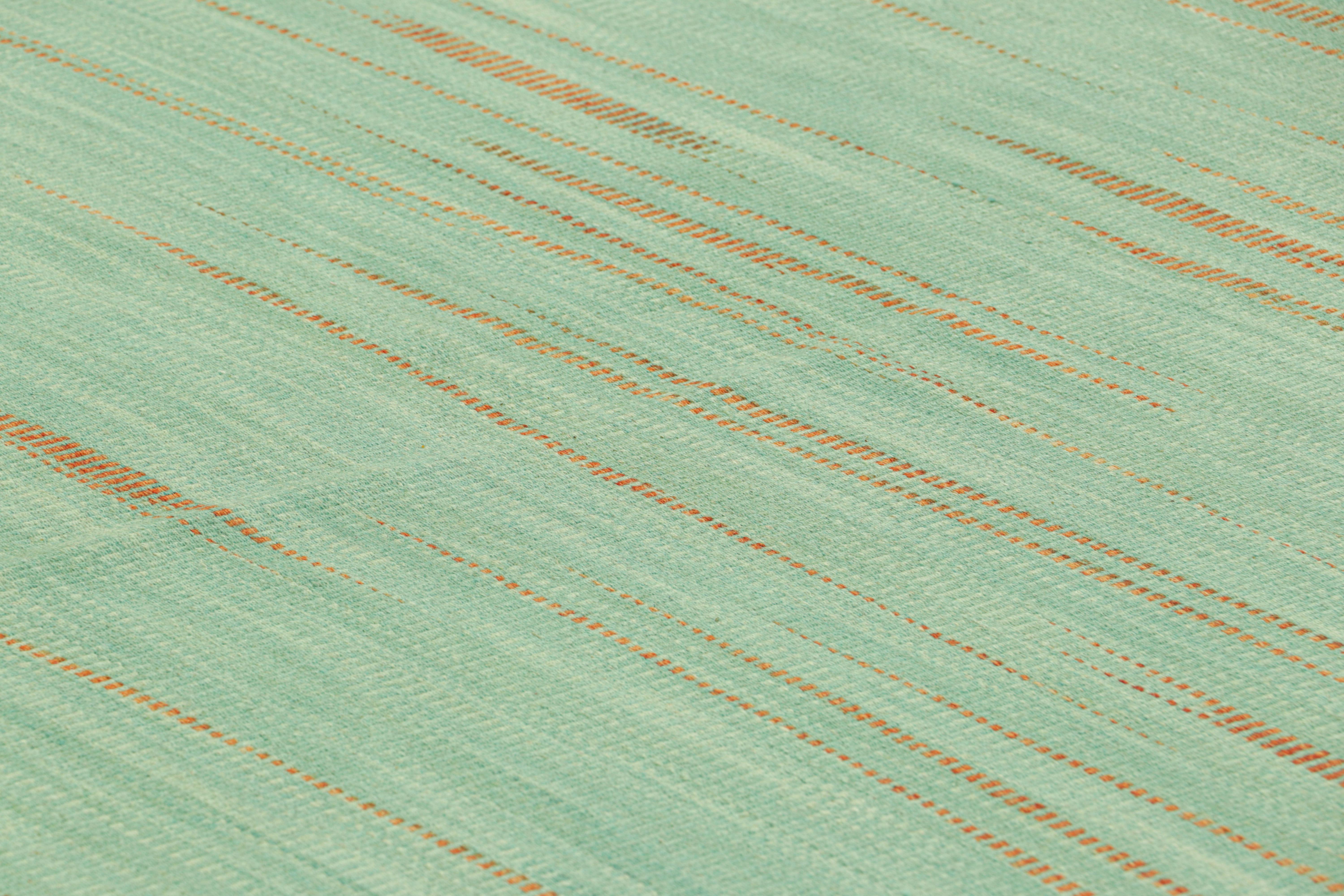 Handwoven in wool, this 6x9 Kilim is from an inventive new contemporary flat weave collection by Rug & Kilim.

On the Design: 

This modern take on classic panel-weaving enjoys a fabulous, unique play of blue and beige-brown geometric patterns in an