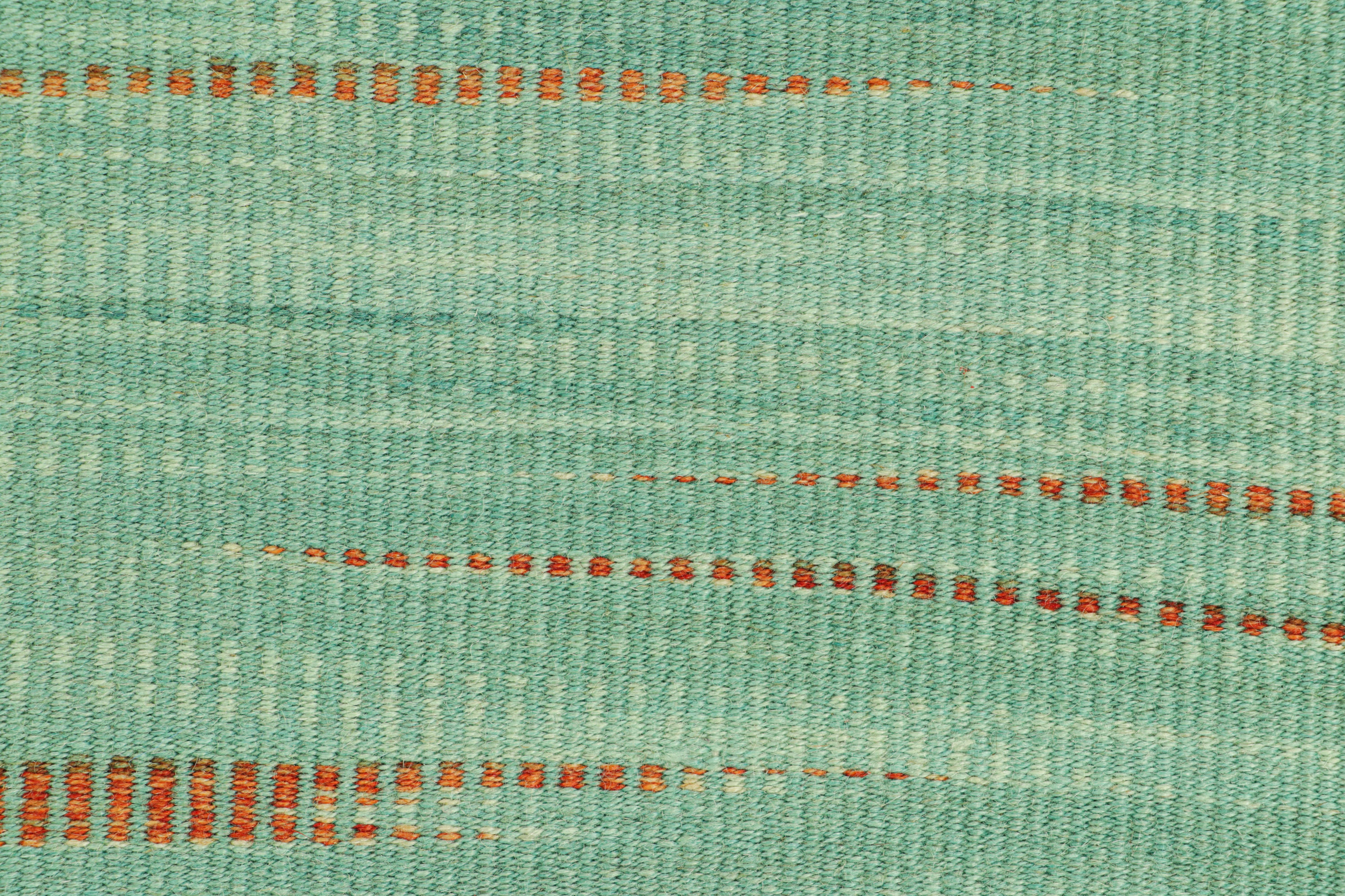 Modern Rug & Kilim’s Contemporary Kilim in Green and Beige-Brown Geometric Patterns For Sale