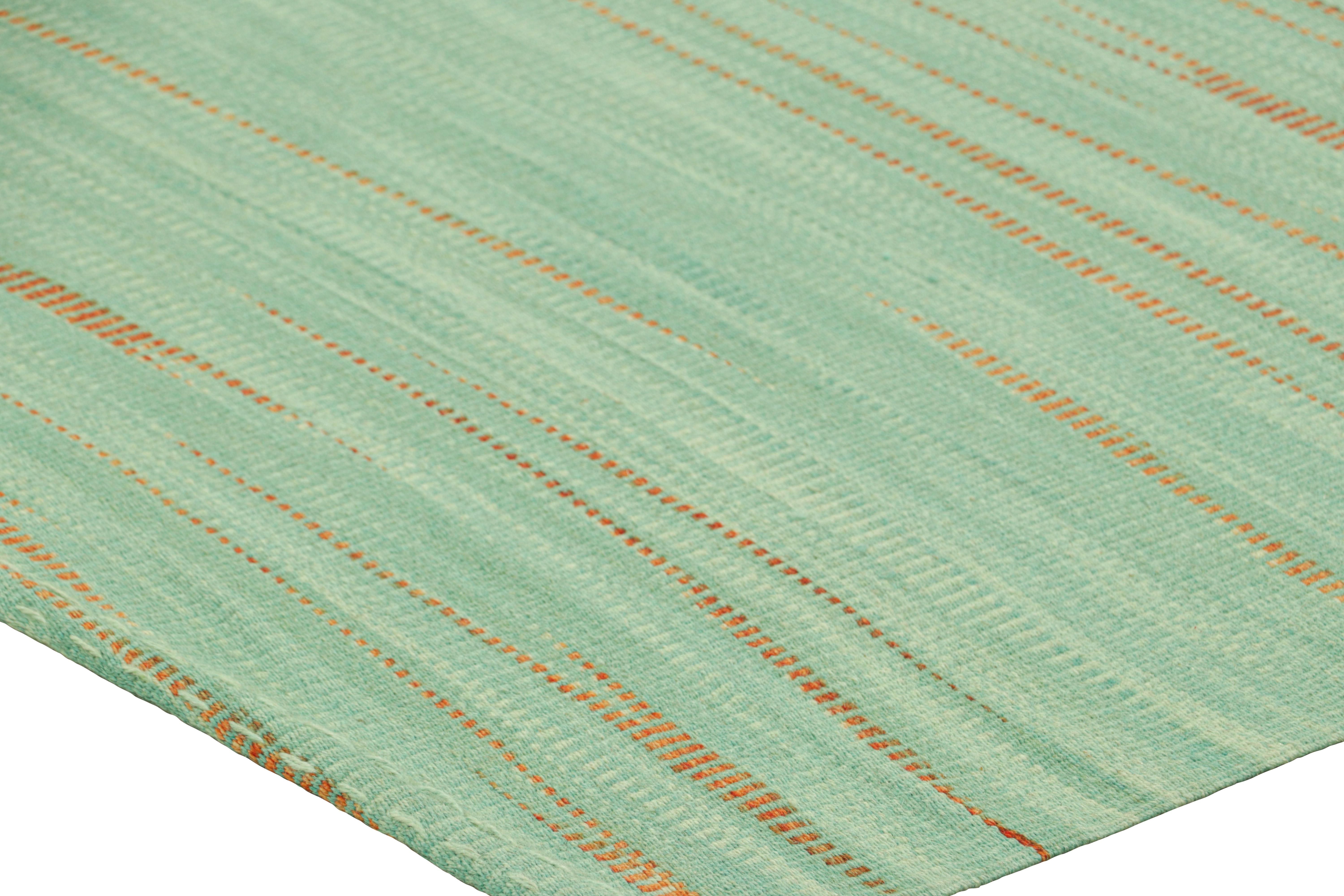Rug & Kilim’s Contemporary Kilim in Green and Beige-Brown Geometric Patterns In New Condition For Sale In Long Island City, NY