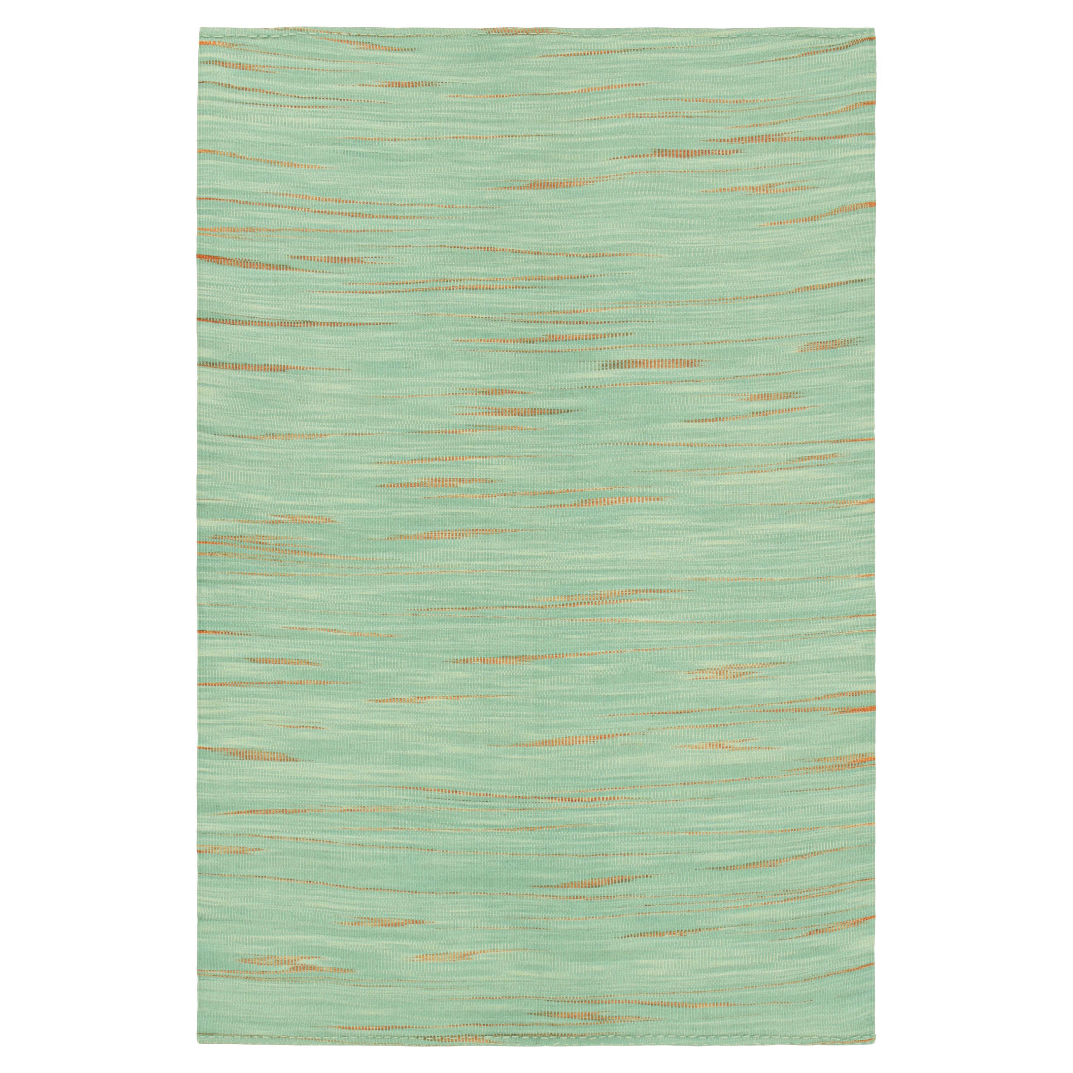 Rug & Kilim’s Contemporary Kilim in Green and Beige-Brown Geometric Patterns For Sale