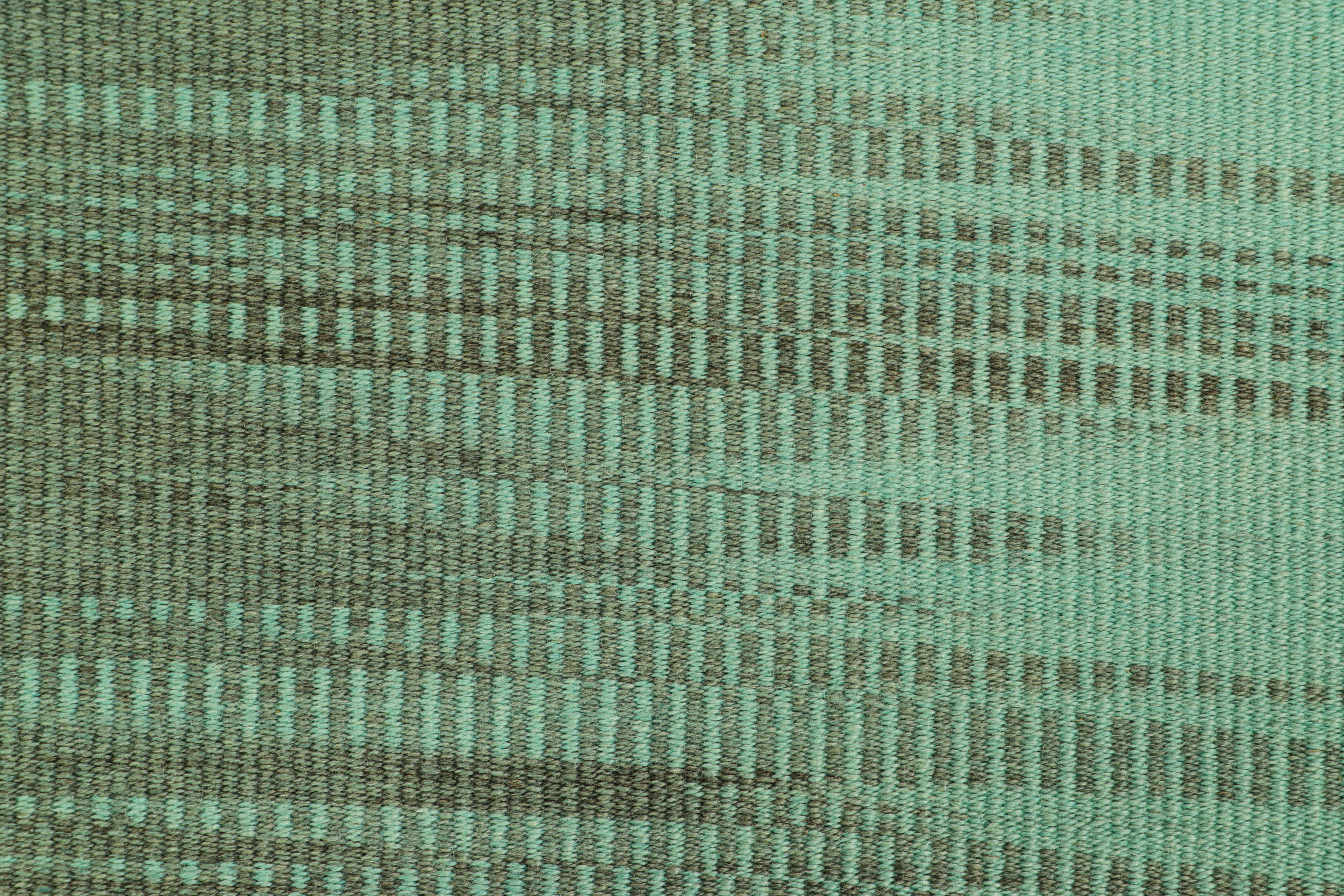 Modern Rug & Kilim’s Contemporary Kilim in Green and Blue Stripes and Geometric Pattern For Sale