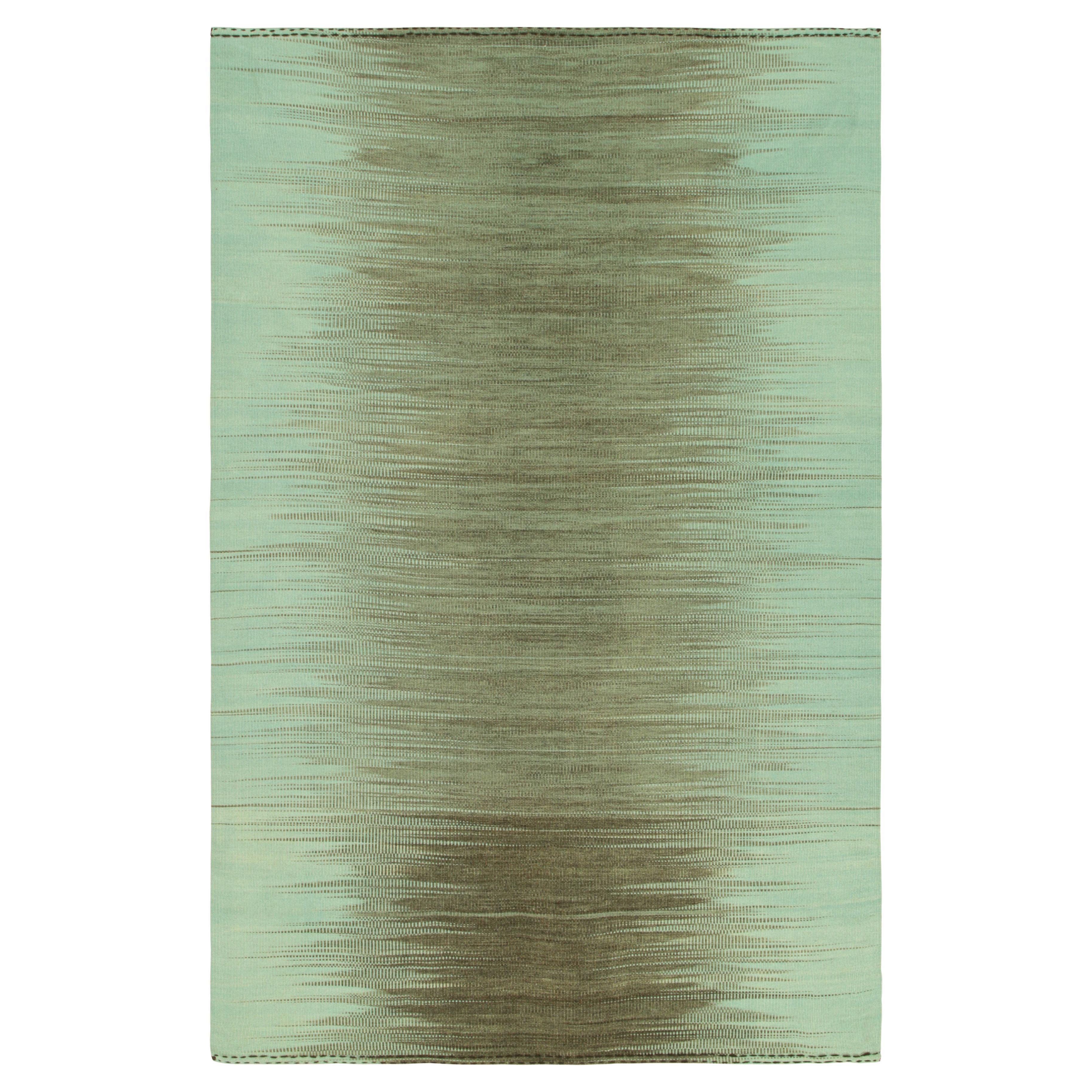Rug & Kilim’s Contemporary Kilim in Green and Blue Stripes and Geometric Pattern For Sale