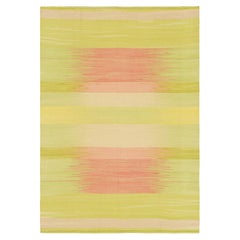 Rug & Kilim’s Contemporary Kilim in Green and Pink Stripes and Geometric Pattern