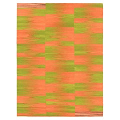 Rug & Kilim’s Contemporary Kilim in Green and Pink Stripes and Geometric Pattern