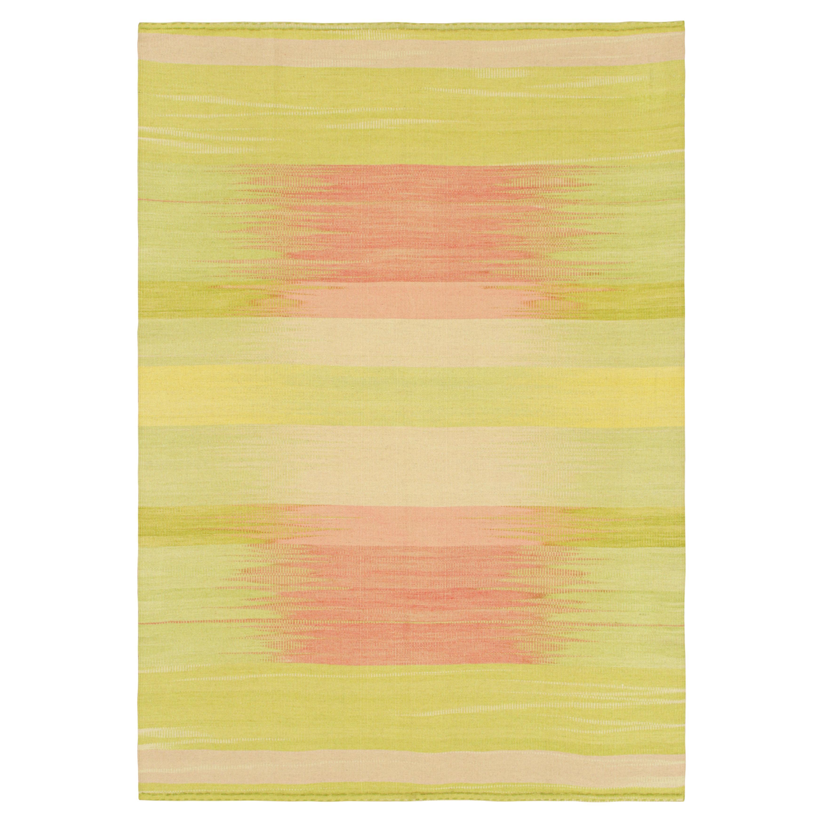 Rug
Kilim: Kilim contemporaneo a strisce verdi e rosa e motivo geometrico