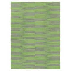 Rug & Kilim's Contemporary Kilim in Green & Gray Stripes & Geometric Patterns (Kilim contemporain à rayures et motifs géométriques verts et gris)