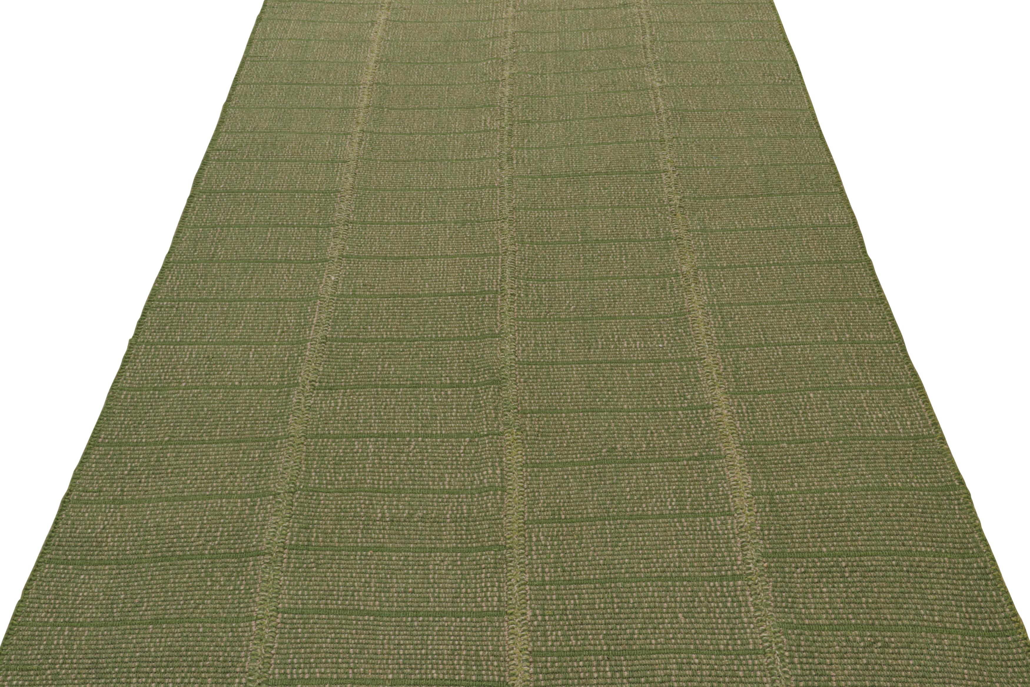 Modern Rug & Kilim’s Contemporary Kilim in Green with Beige Accents For Sale