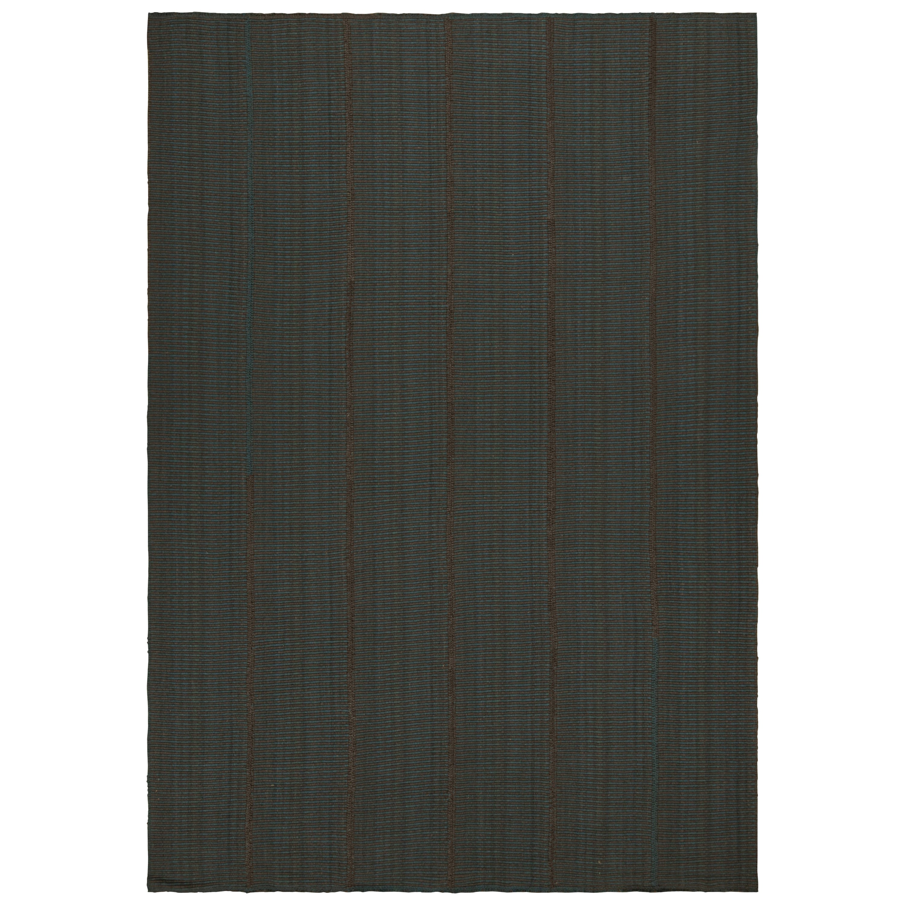 Rug & Kilim’s Contemporary Kilim in Green, With Brown and Blue Accents For Sale