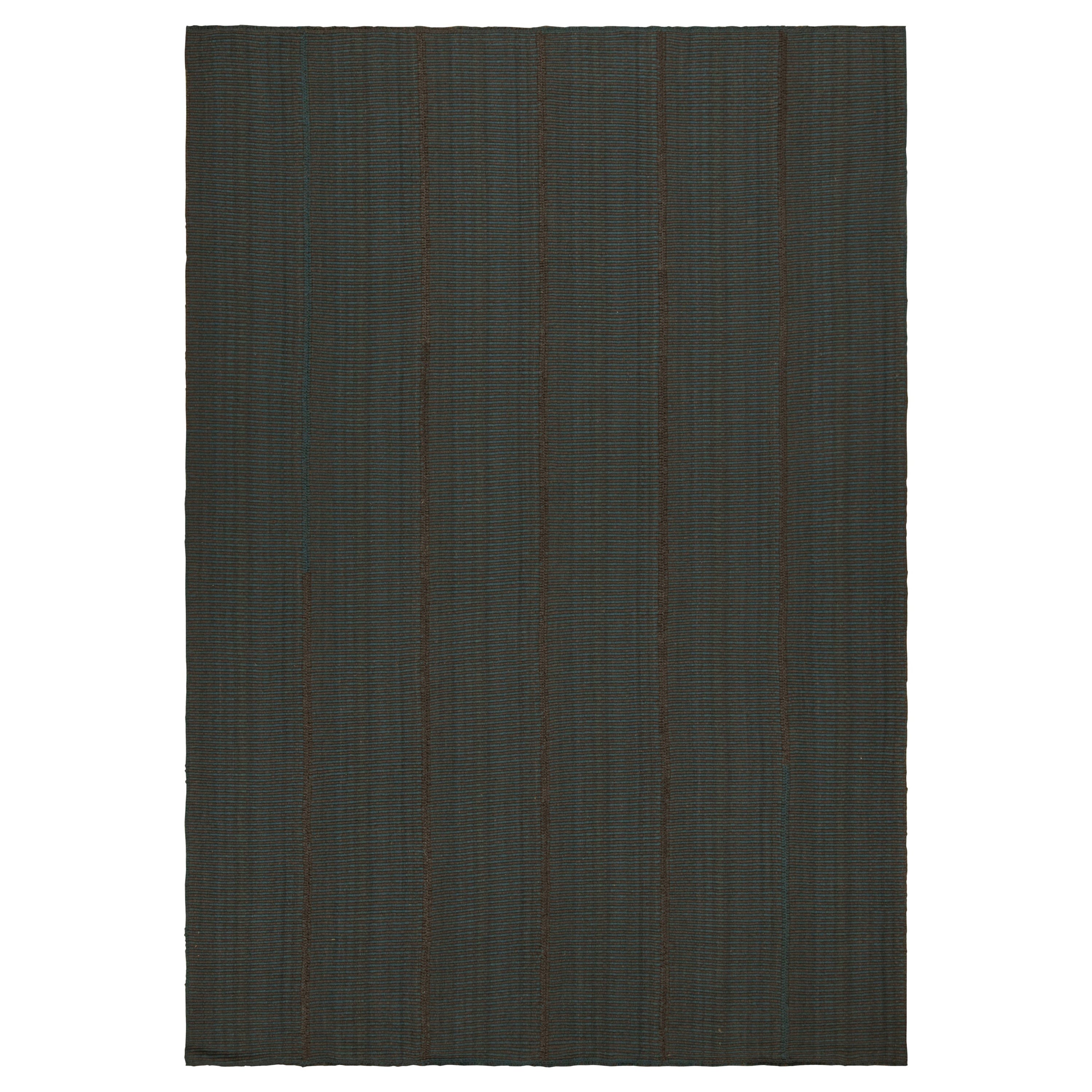 Rug 
Kilim: Kilim contemporaneo in verde con accenti marroni e blu in vendita