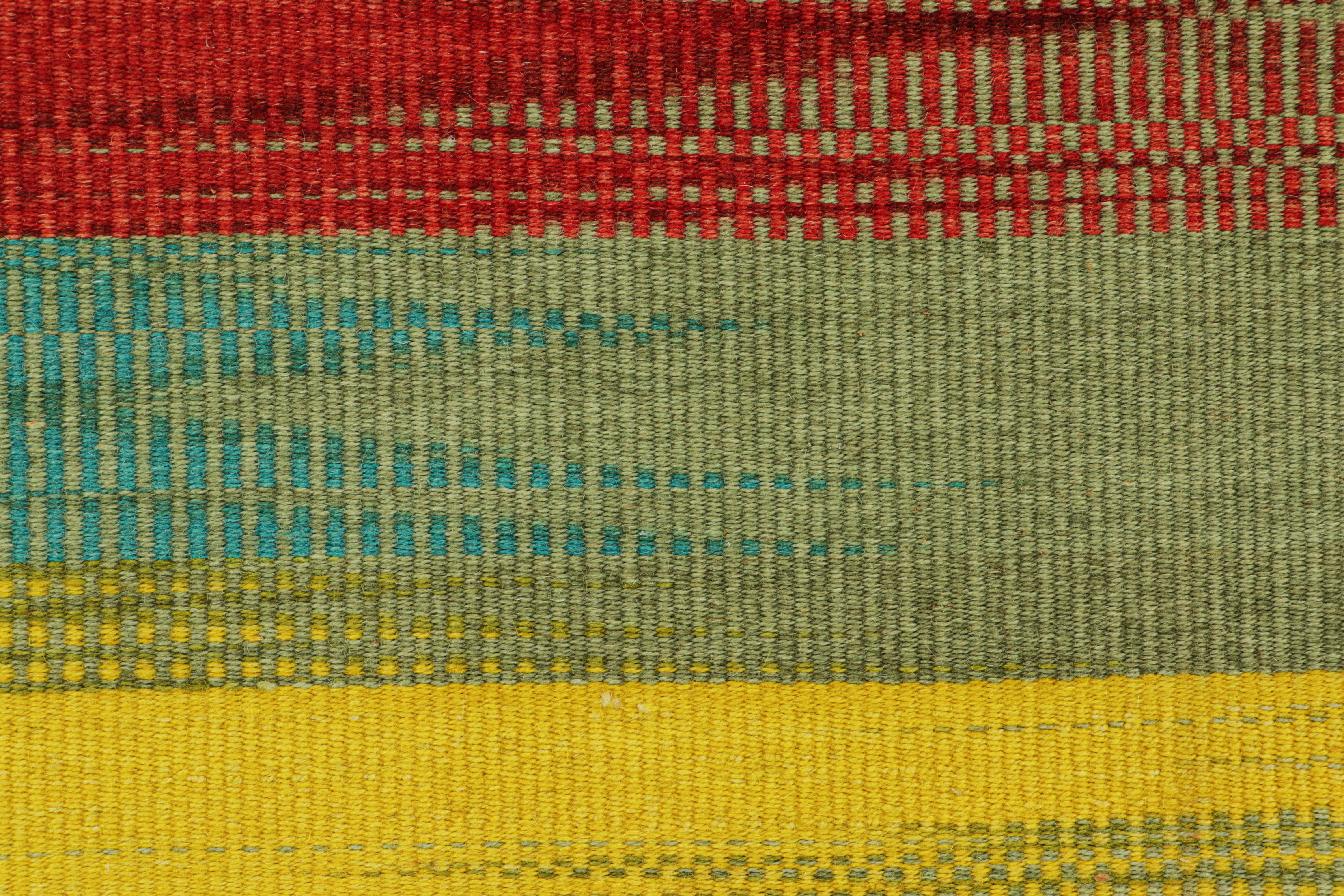 Modern Rug & Kilim’s Contemporary Kilim in Green with Colorful Geometric Patterns For Sale