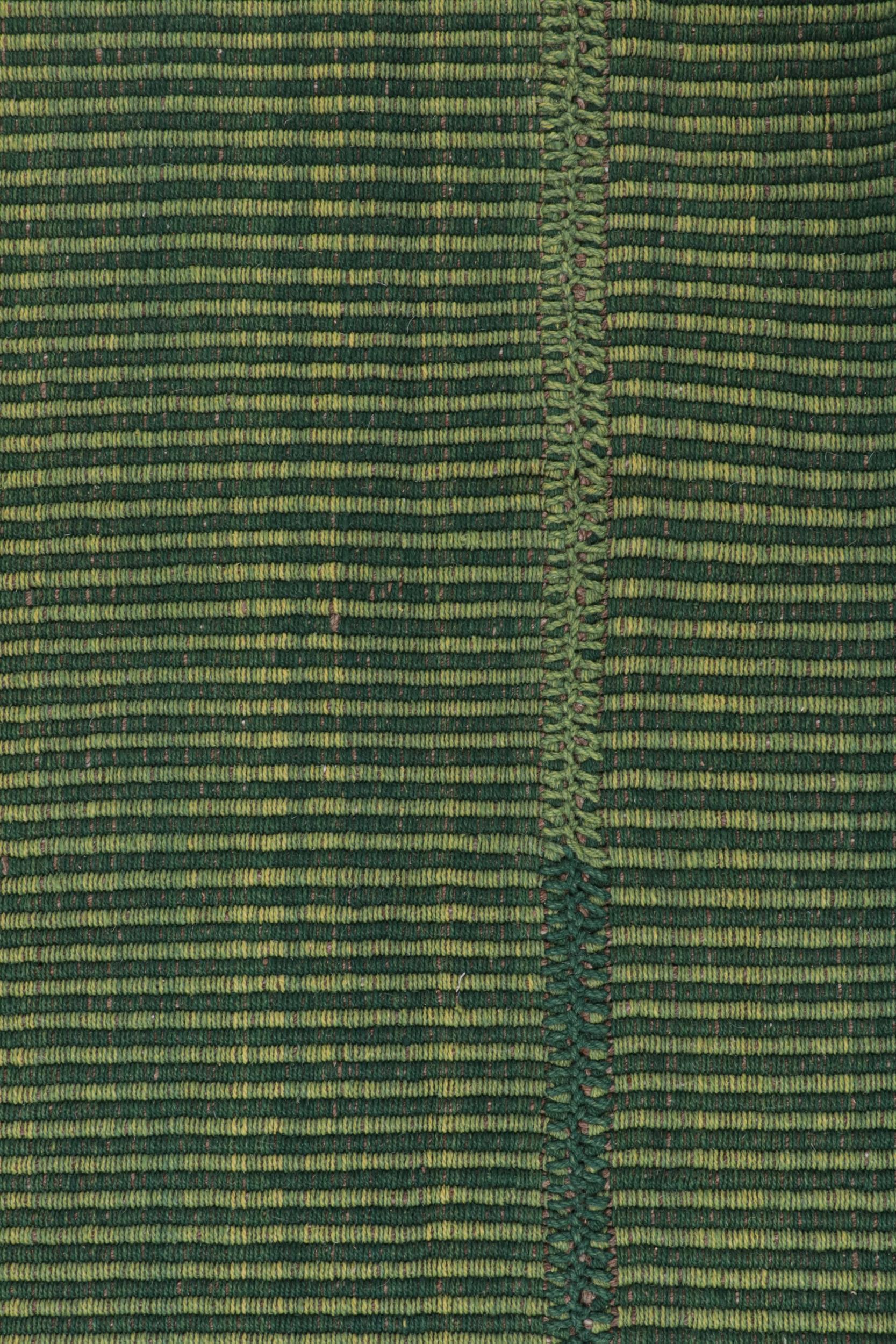 Modern Rug & Kilim’s Contemporary Kilim in Green with Subtle Stripes For Sale