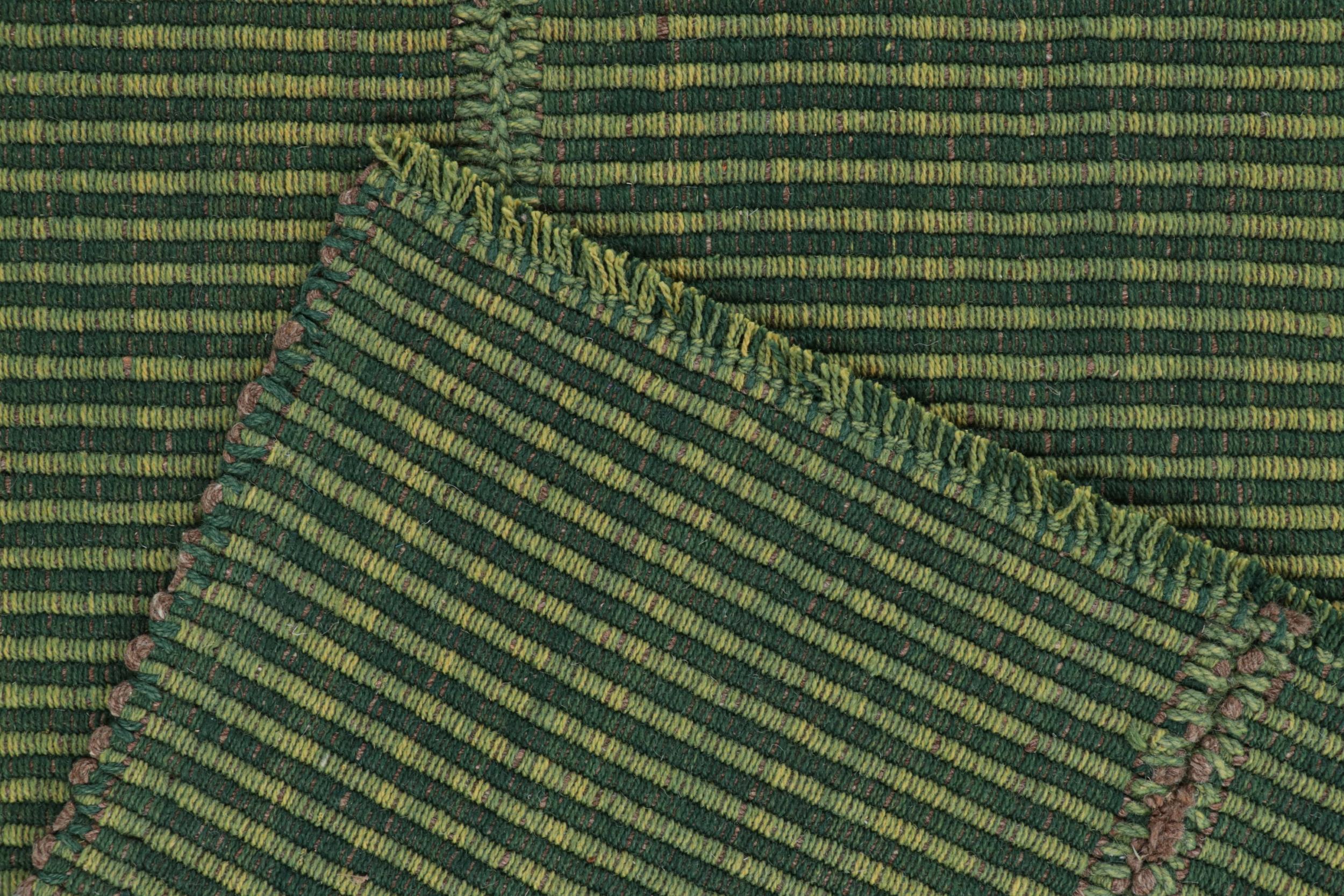 Wool Rug & Kilim’s Contemporary Kilim in Green with Subtle Stripes For Sale