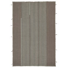 Rug & Kilim’s Contemporary Kilim in Grey and Blue Stripes with Brown Accents