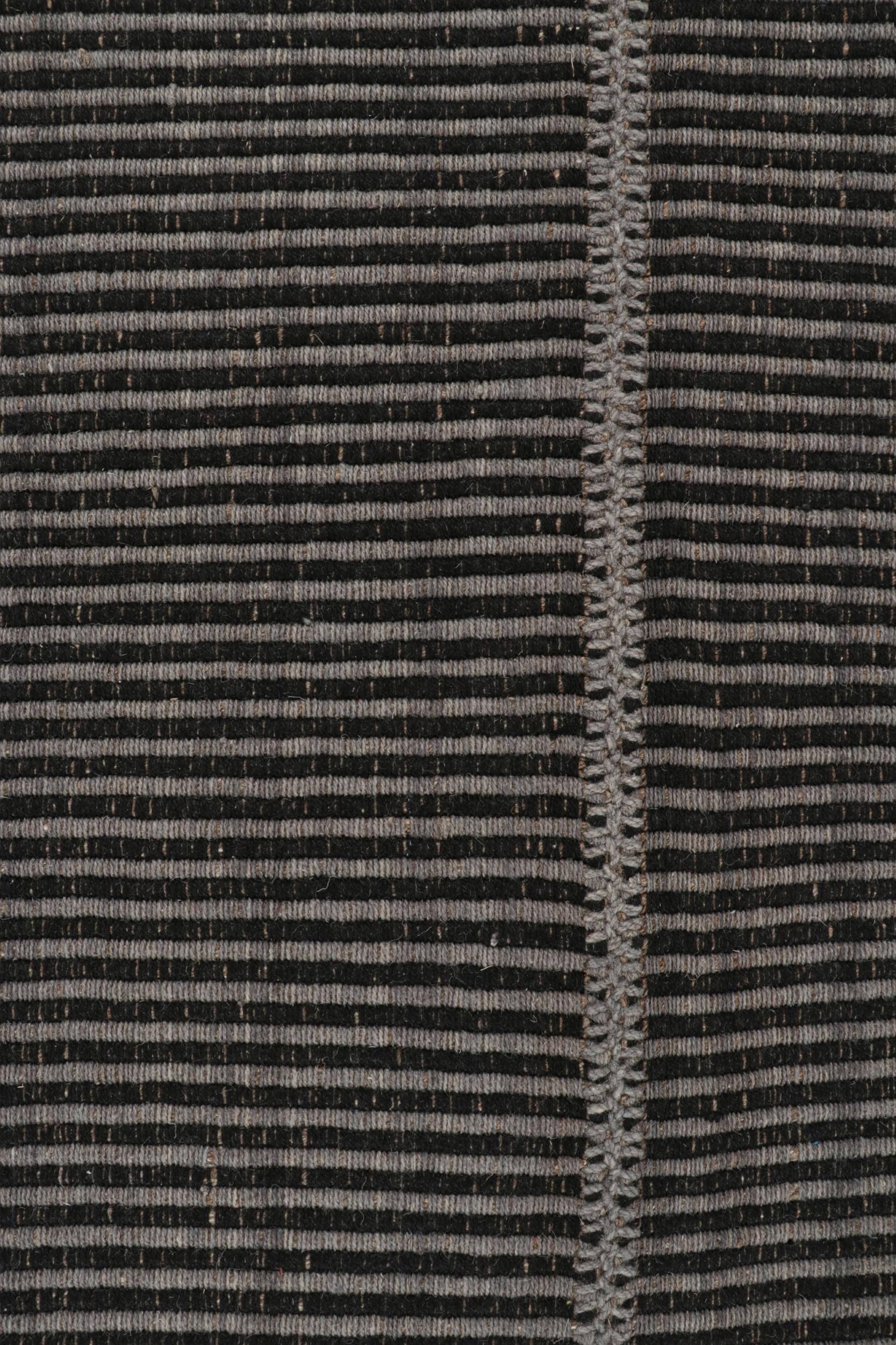 Modern Rug & Kilim’s Contemporary Kilim in Grey & Black Stripes For Sale