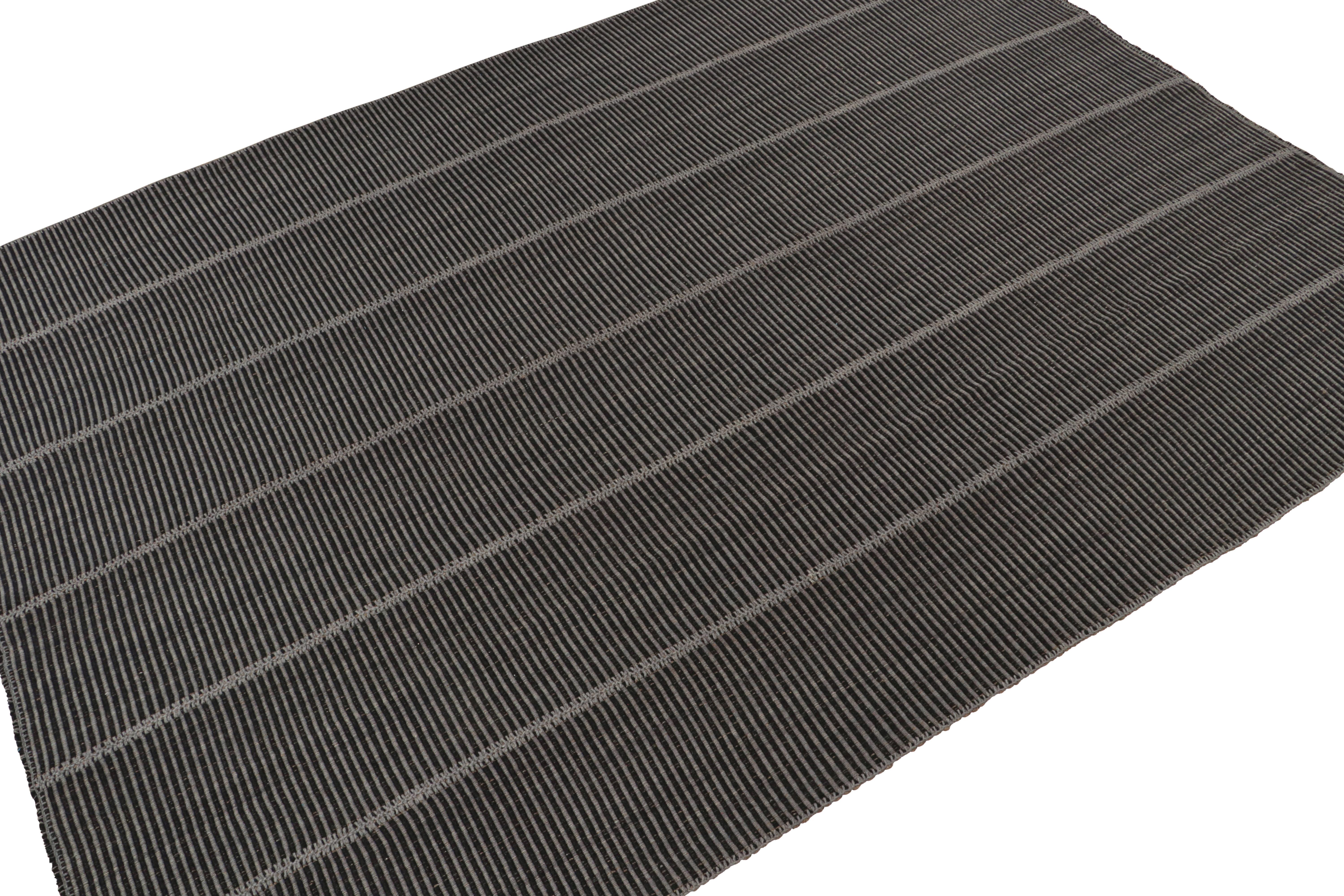 Persian Rug & Kilim’s Contemporary Kilim in Grey & Black Stripes For Sale