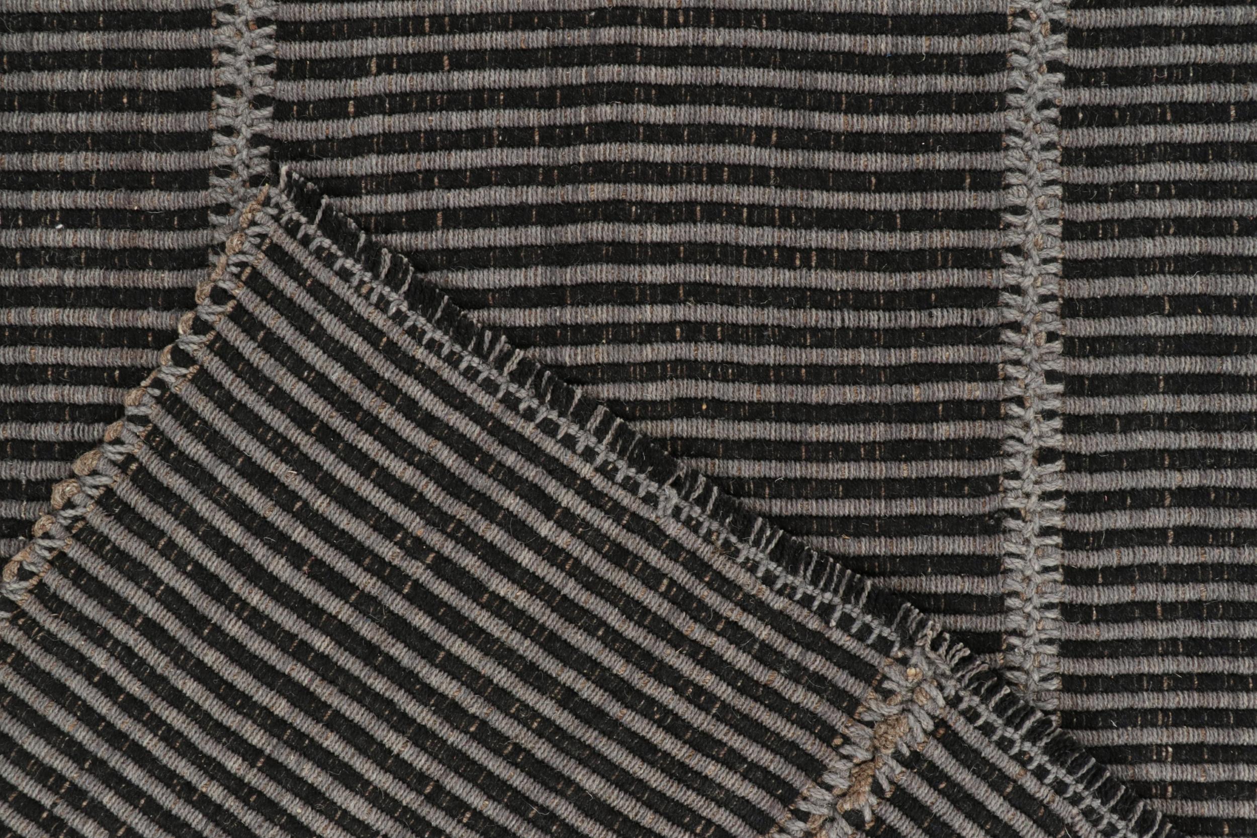 Wool Rug & Kilim’s Contemporary Kilim in Grey & Black Stripes For Sale