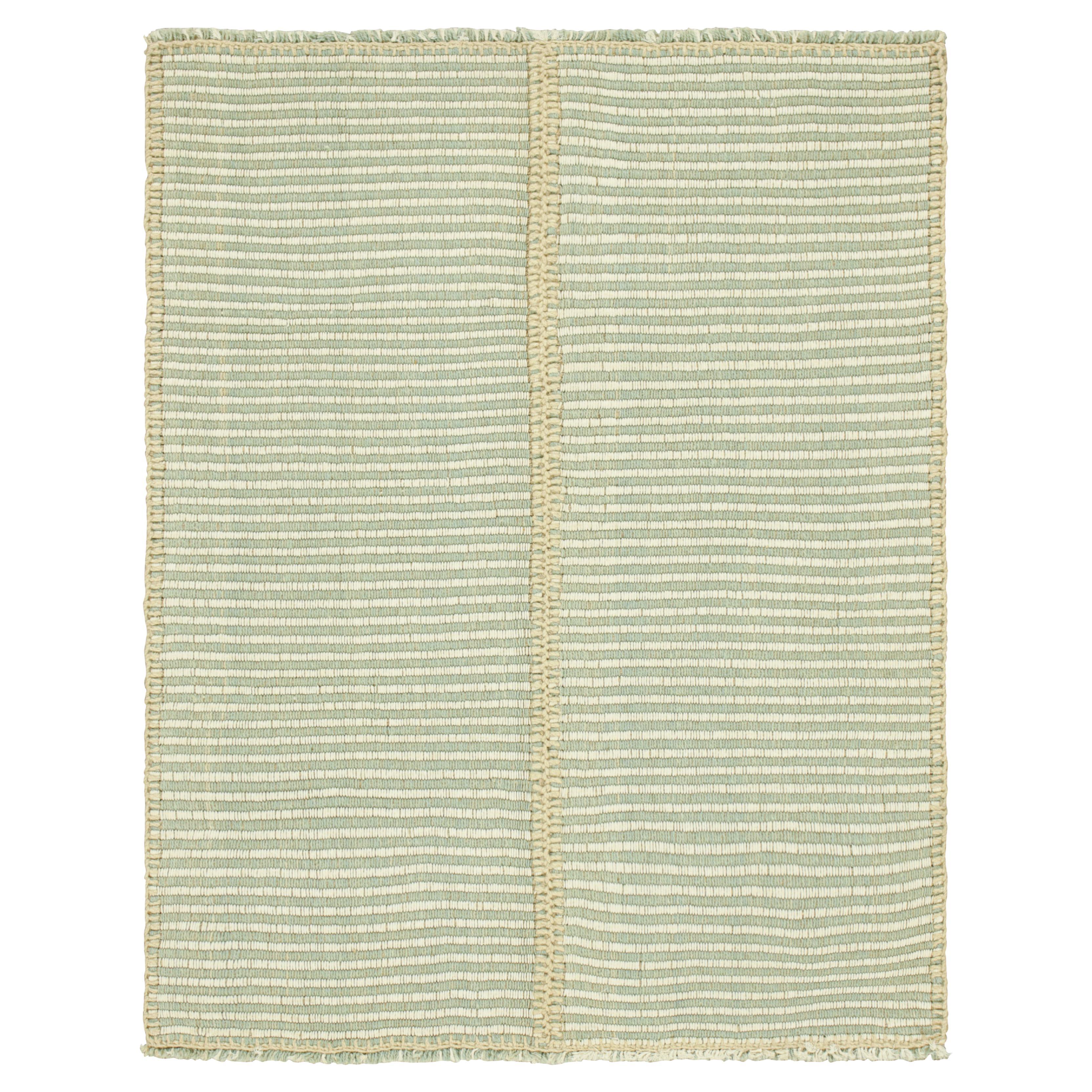 Rug & Kilim’s Contemporary Kilim in Ivory White and Blue Textural Stripes