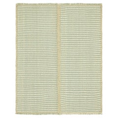 Rug & Kilim’s Contemporary Kilim in Ivory White and Blue Textural Stripes