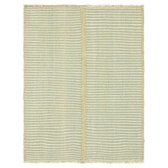 Rug & Kilim’s Contemporary Kilim in Ivory White and Blue Textural Stripes