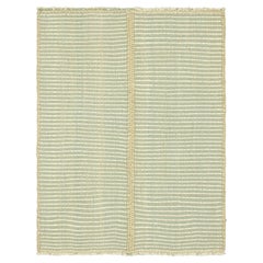 Rug & Kilim's Contemporary Kilim in Ivory White and Blue Textural Stripes (Kilim contemporain en ivoire, blanc et bleu)