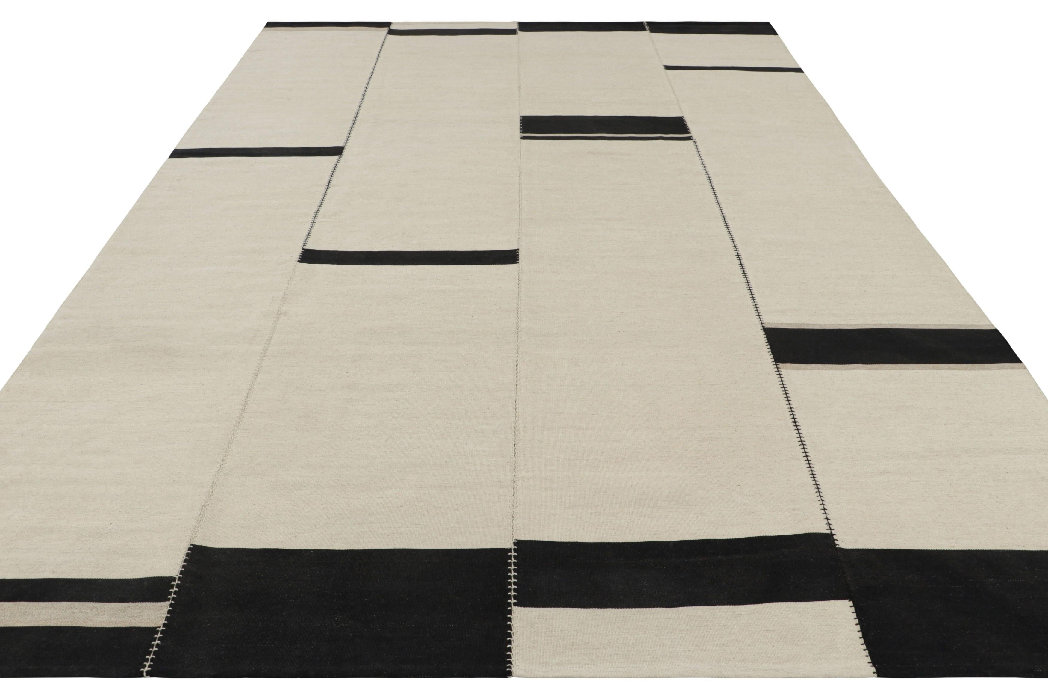 Rug & Kilim’s Contemporary Kilim in Ivory White with Black Stripes In New Condition For Sale In Long Island City, NY