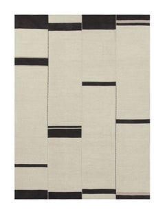 Rug & Kilim's Contemporary Kilim in Ivory White with Black Stripes (Kilim contemporain en ivoire, blanc et rayures noires)