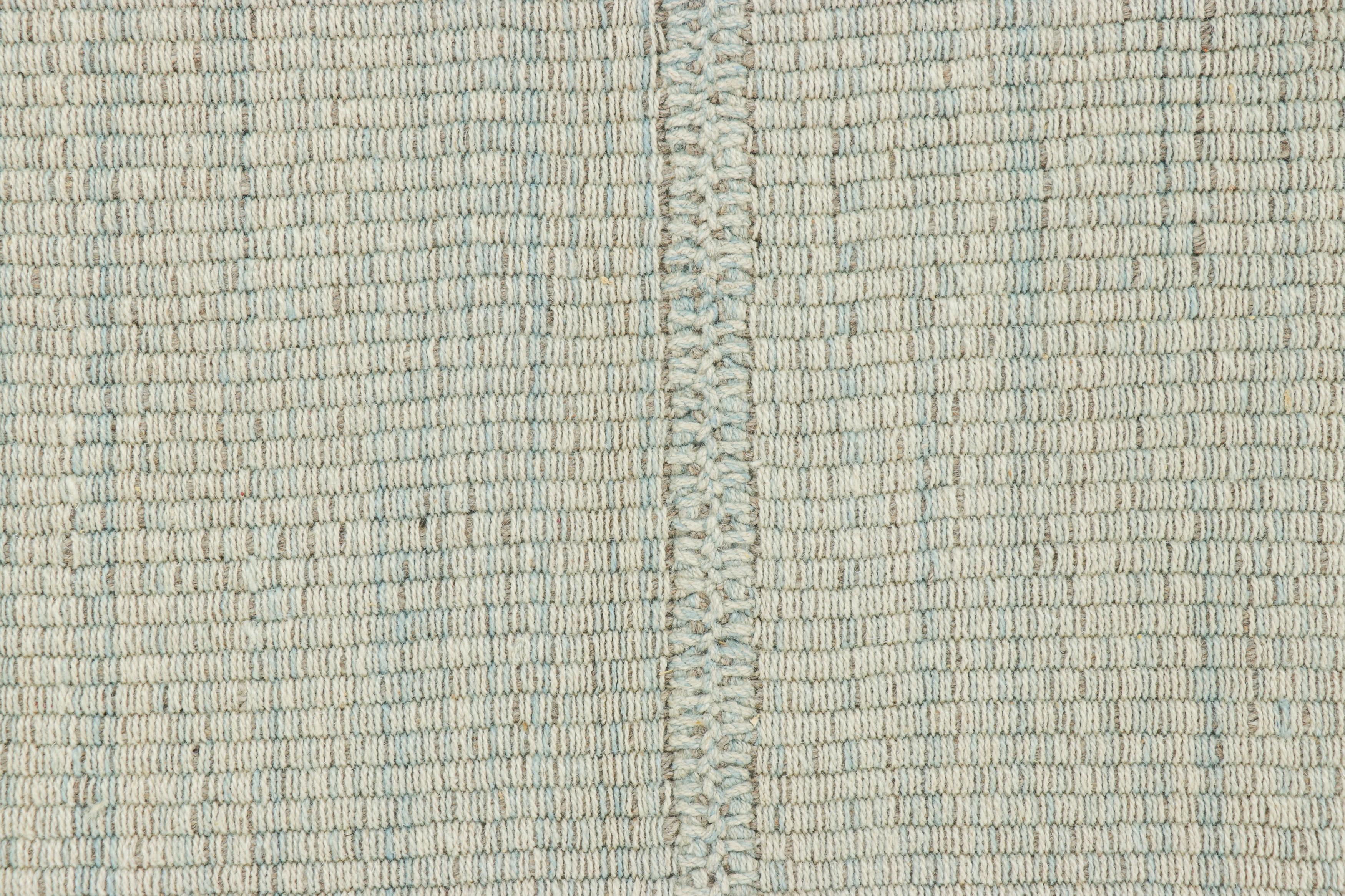Afghan Rug & Kilim’s Contemporary Kilim in Light Blue and Off-White Textural Stripes For Sale