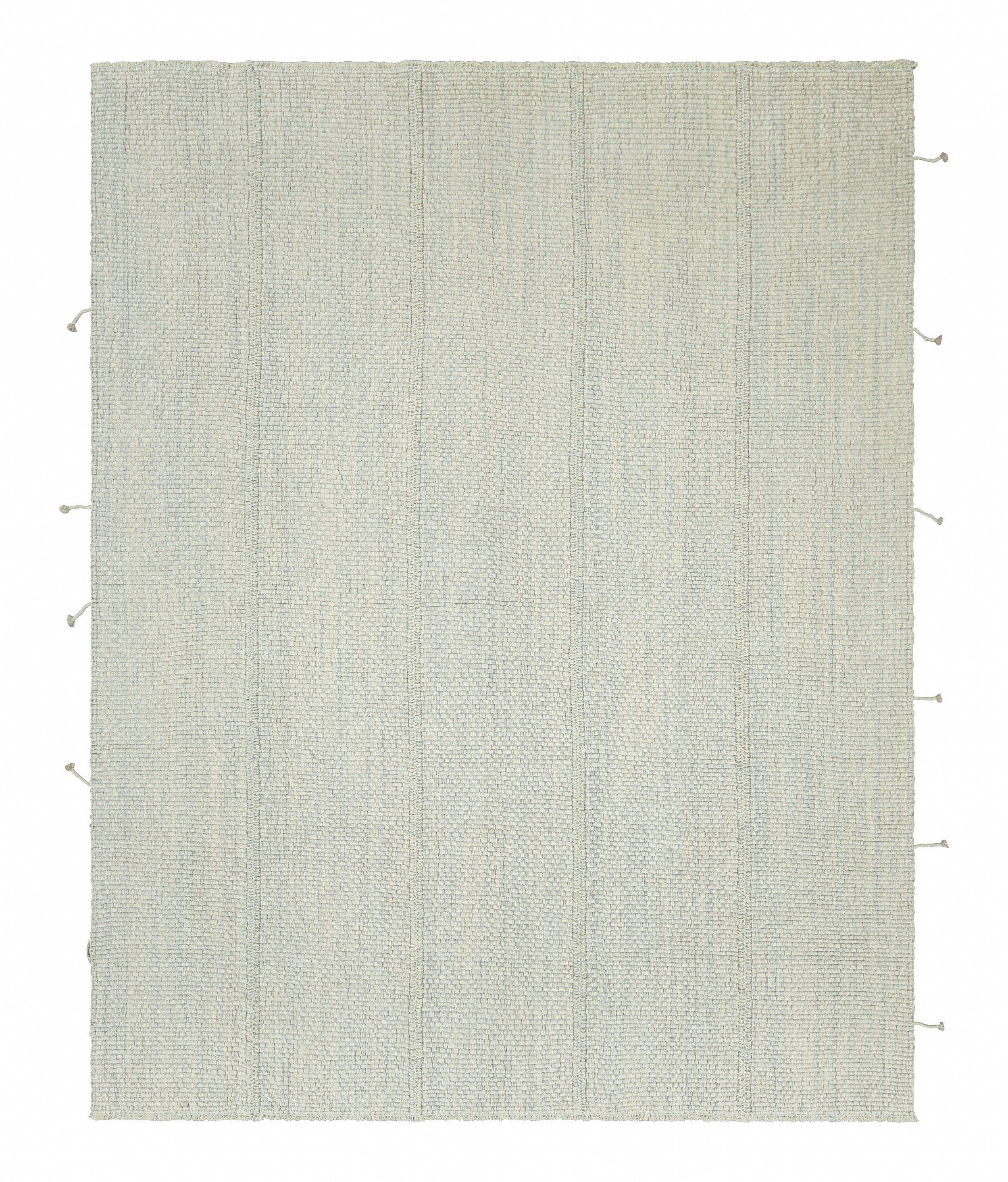 Rug & Kilim’s Contemporary Kilim in Light Blue and Off-White Textural Stripes For Sale