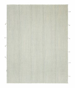 Rug & Kilim’s Contemporary Kilim in Light Blue and Off-White Textural Stripes