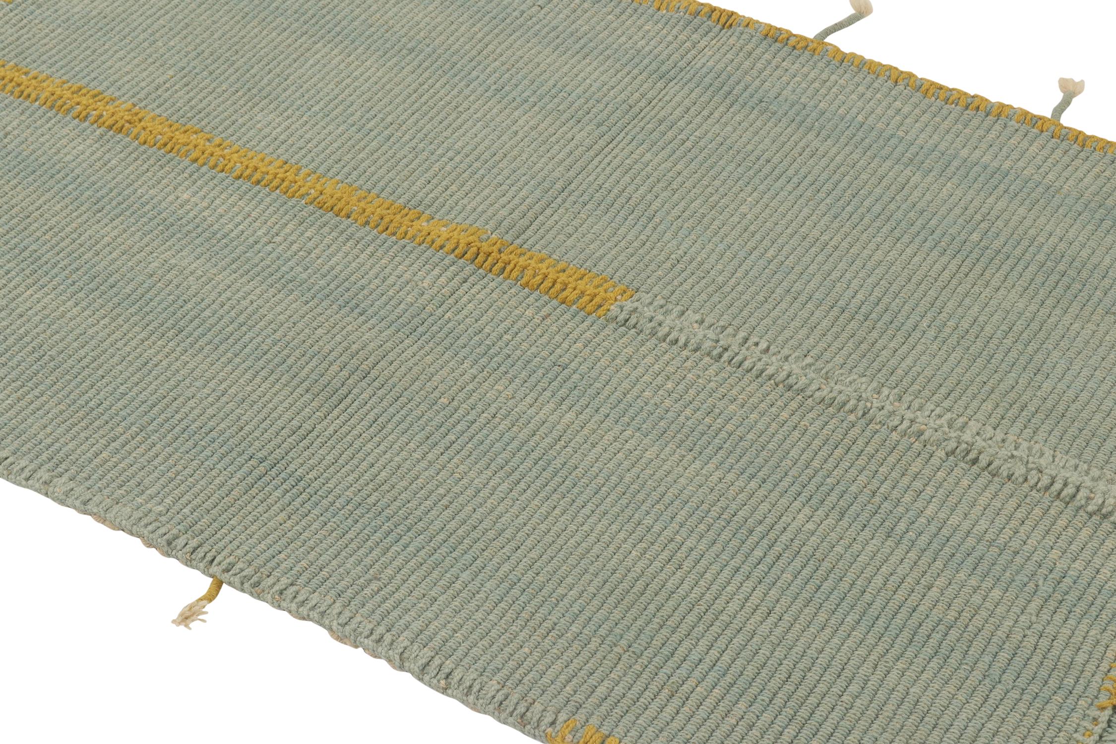 Modern Rug & Kilim’s Contemporary Kilim in Light Blue with Ochre Accents For Sale