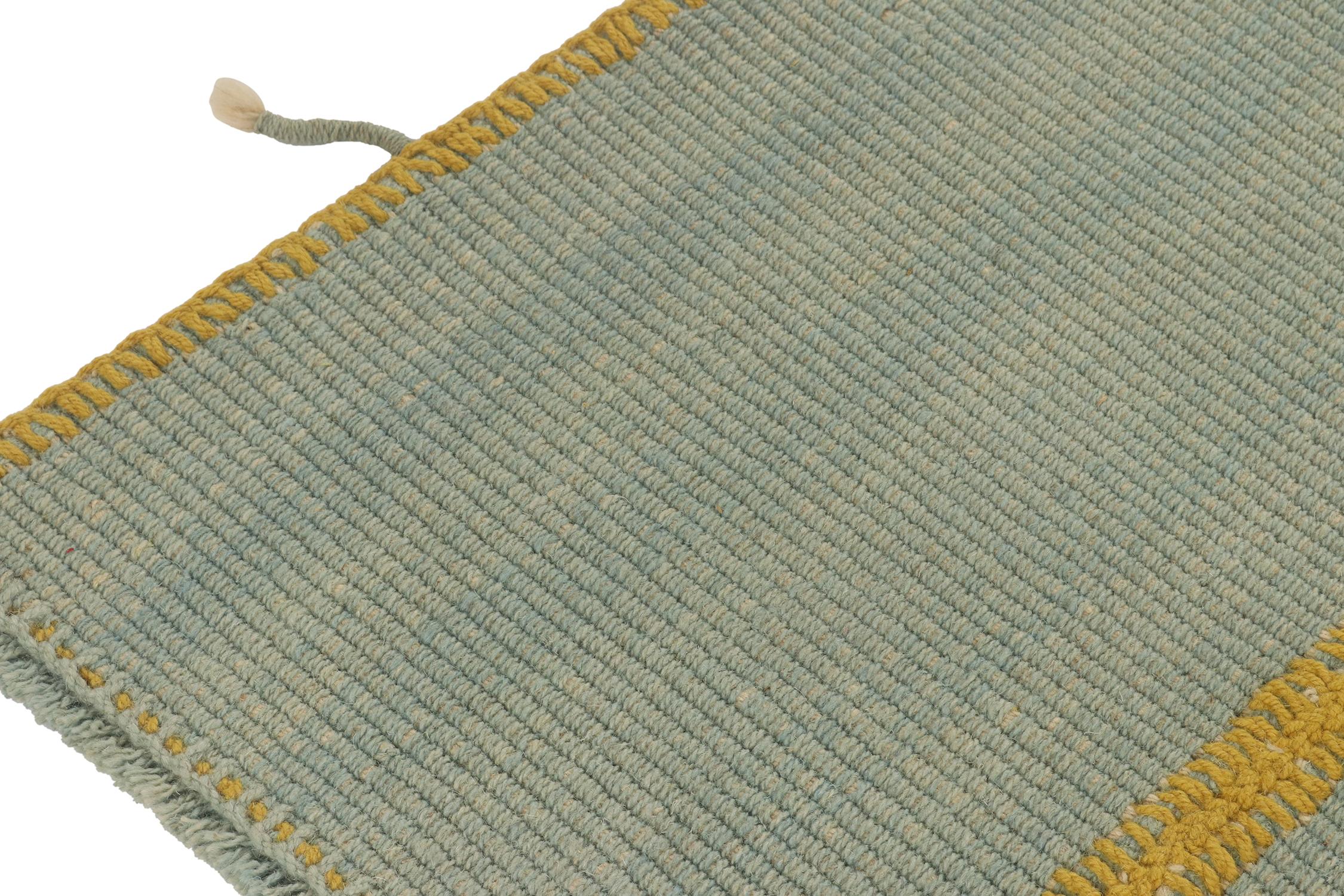 Afghan Rug & Kilim’s Contemporary Kilim in Light Blue with Ochre Accents For Sale