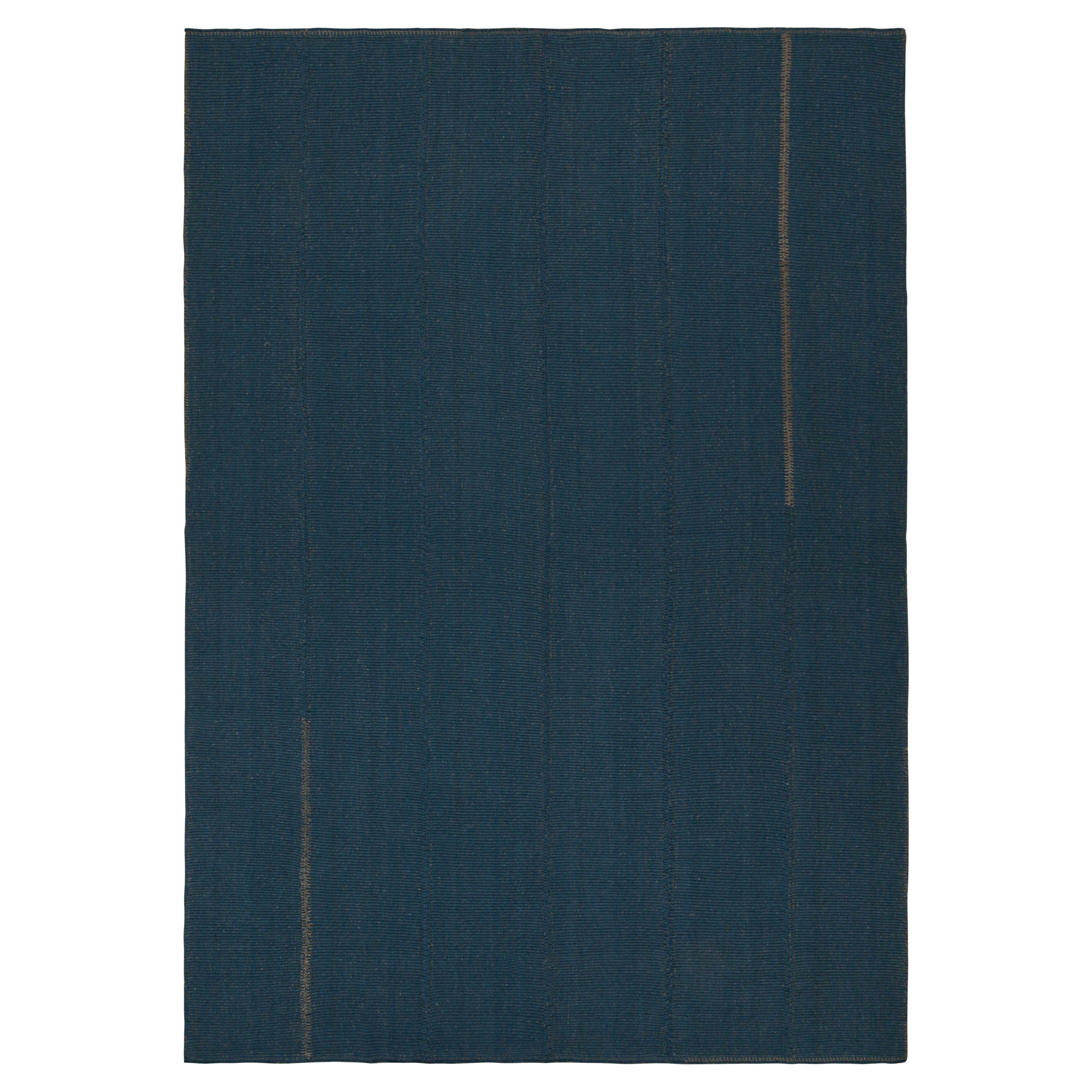 Rug & Kilim’s Contemporary Kilim in Navy Blue with Beige-Brown Accents For Sale