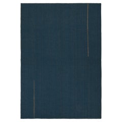 Rug & Kilim's Contemporary Kilim in Navy Blue with Beige-Brown Accents (Kilim contemporain en bleu marine avec des accents beiges et bruns)