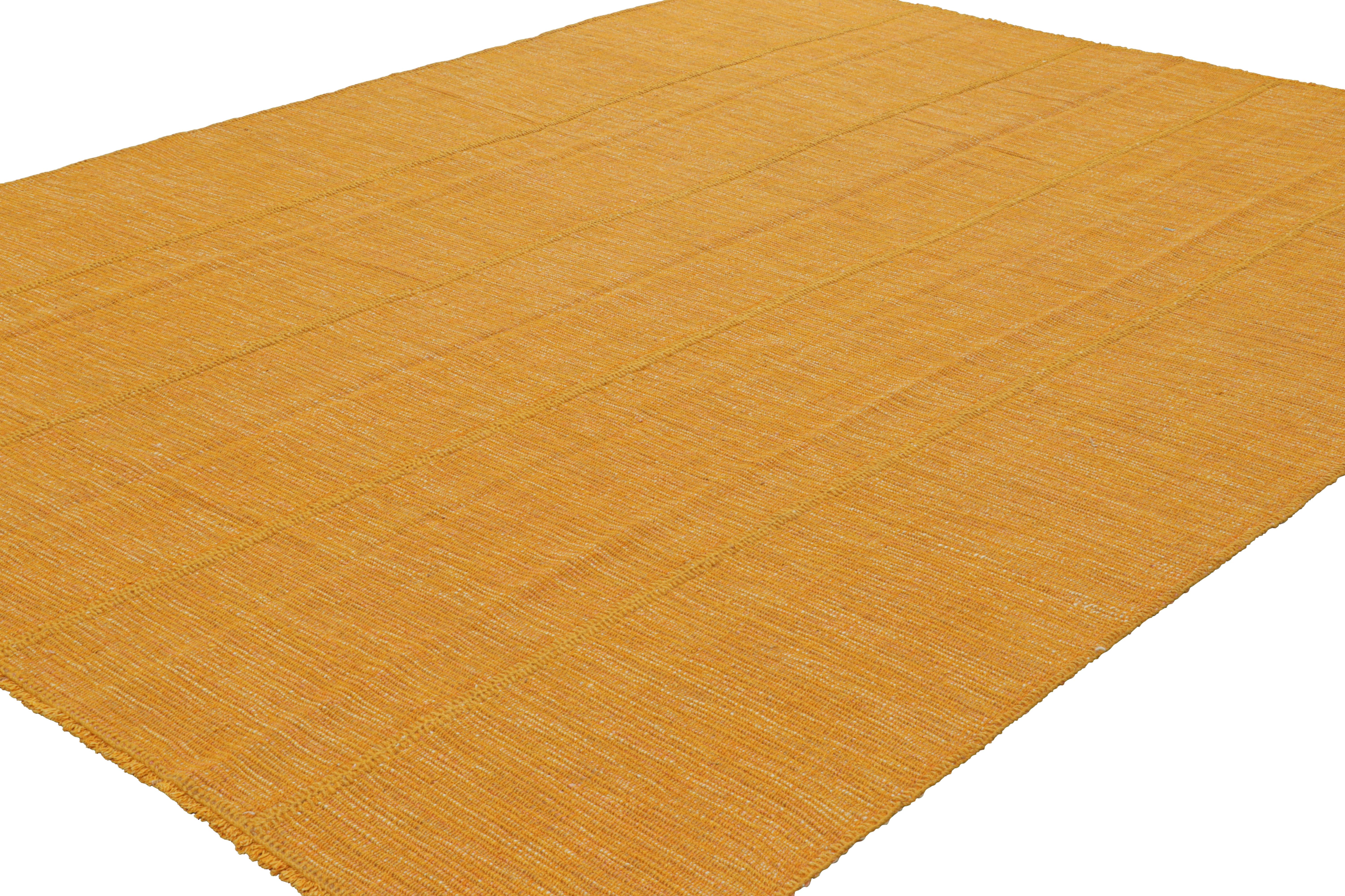 Turkish Rug & Kilim’s Contemporary Kilim in Ochre Gold Textural Stripes For Sale