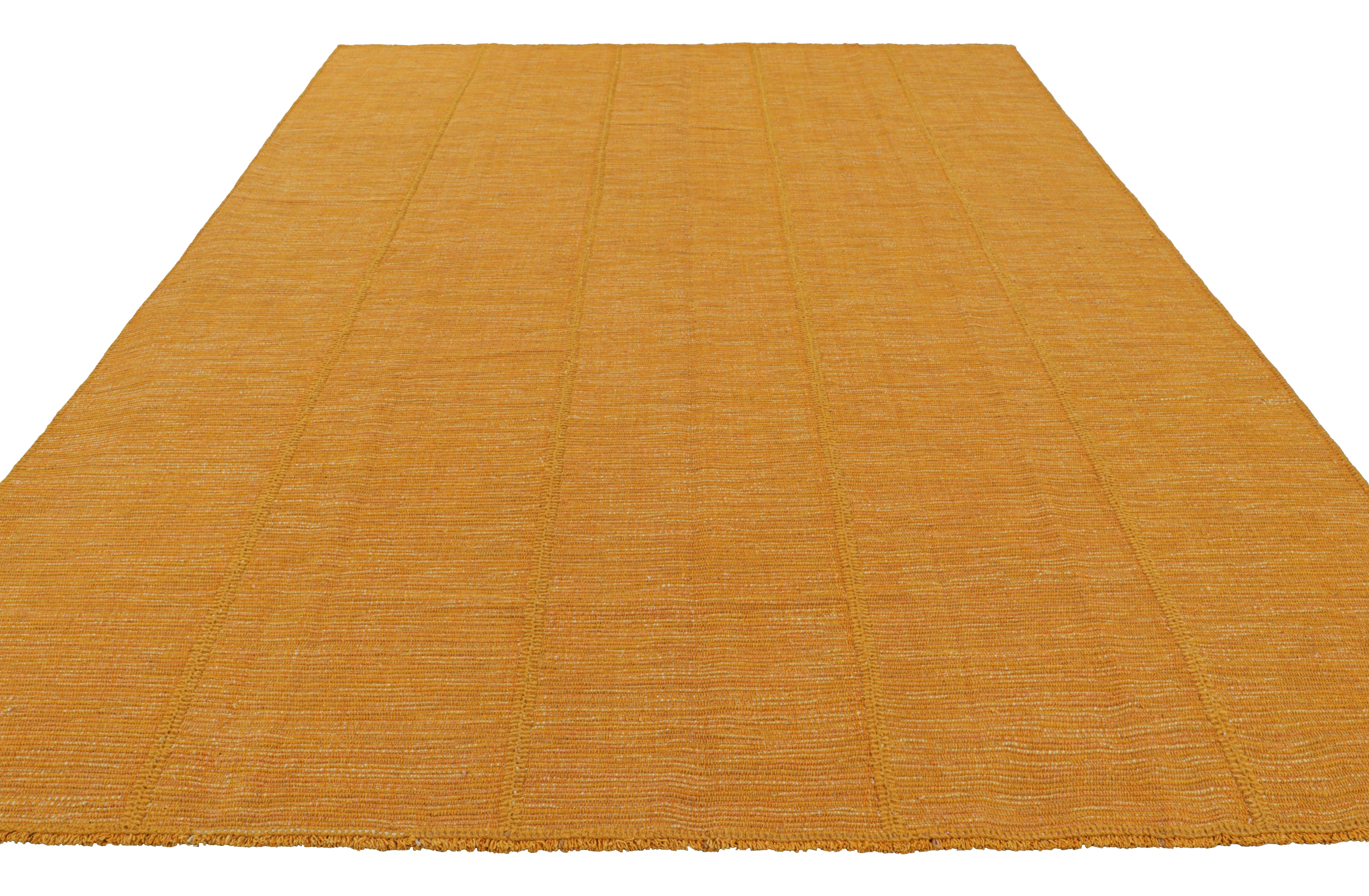 Hand-Woven Rug & Kilim’s Contemporary Kilim in Ochre Gold Textural Stripes For Sale