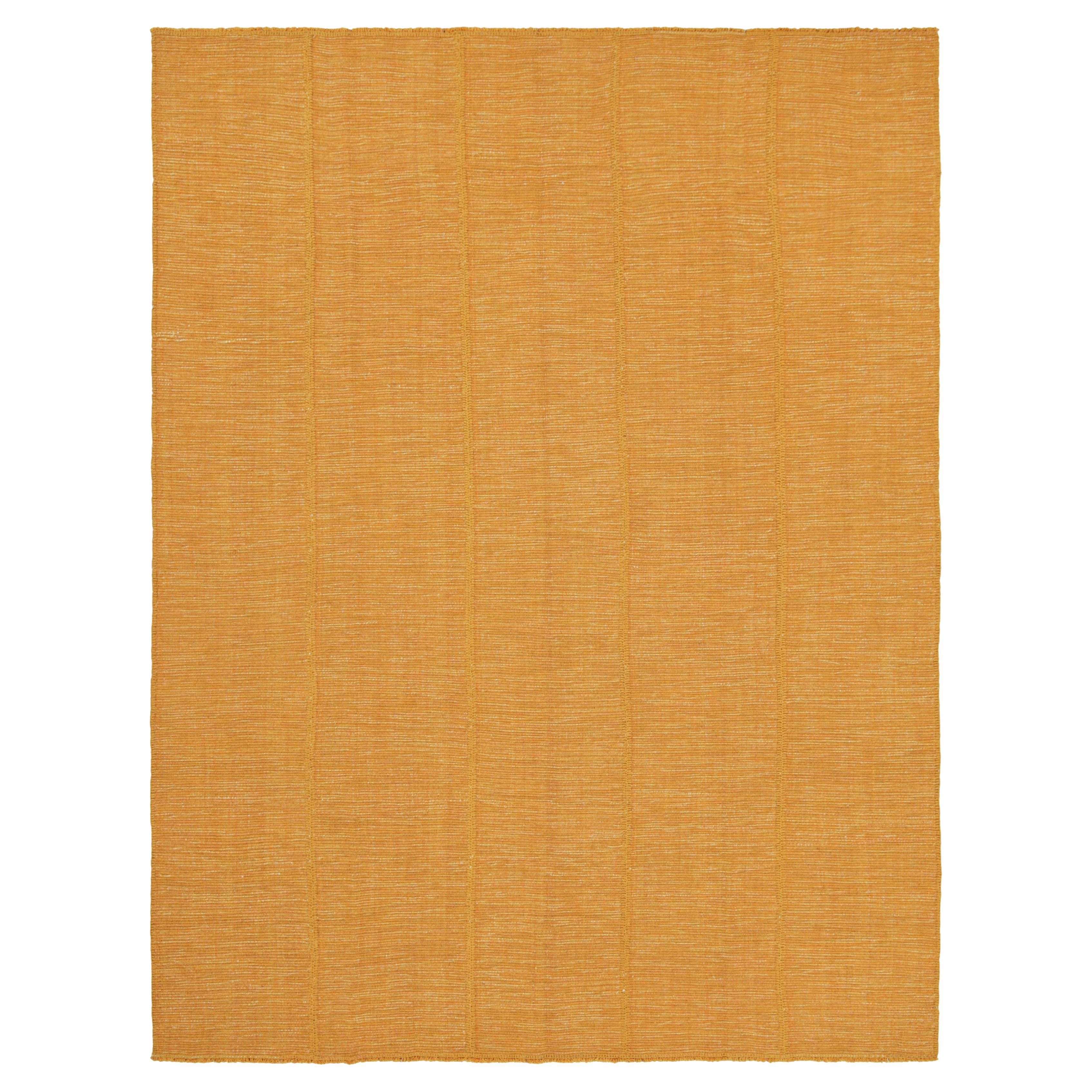 Rug & Kilim’s Contemporary Kilim in Ochre Gold Textural Stripes For Sale