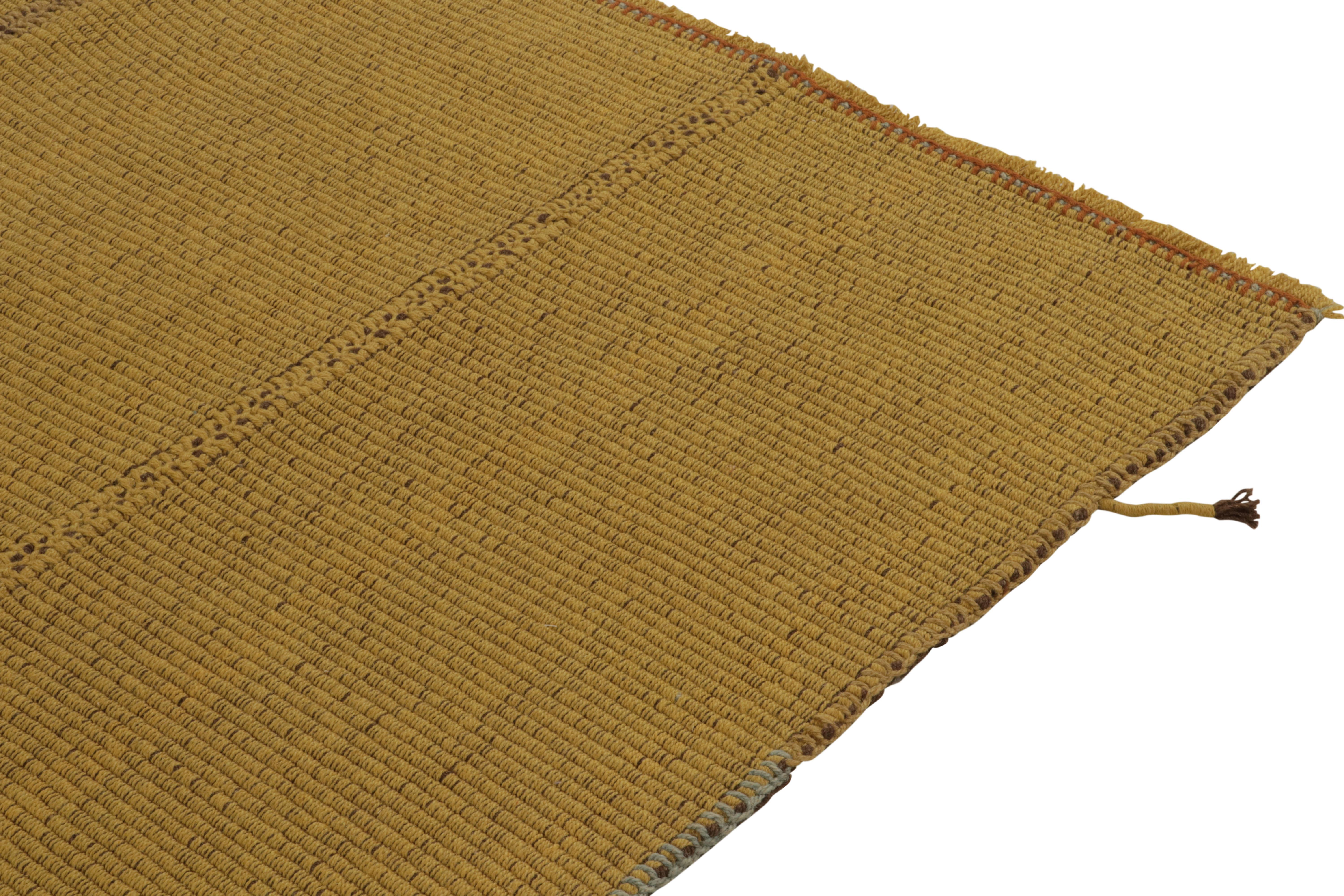 Rug & Kilim’s Contemporary Kilim in Ochre Stripes and Columns In New Condition For Sale In Long Island City, NY
